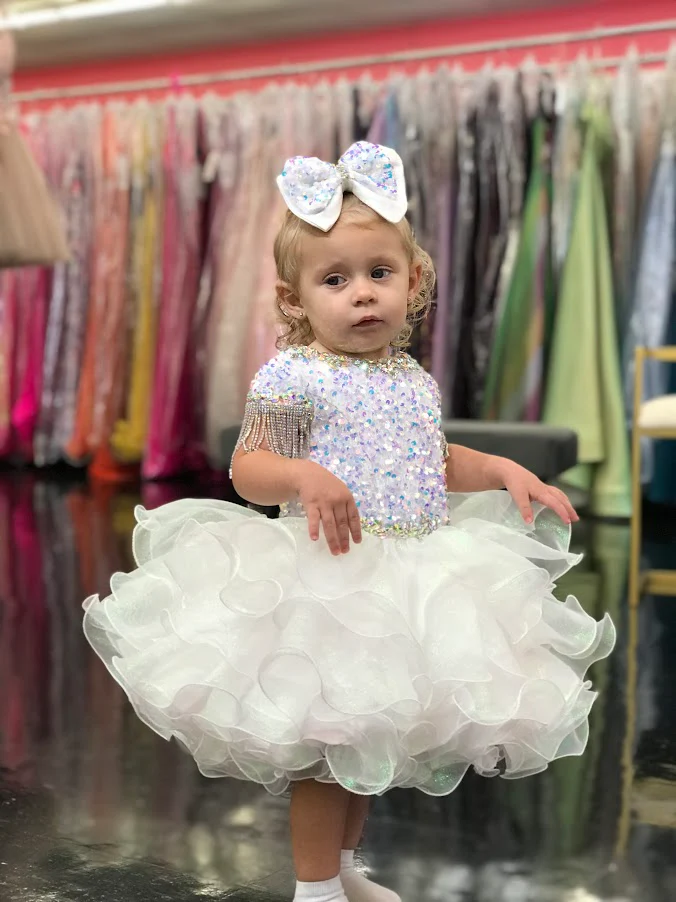 Sugar Kayne C203 Short Girls Cupcake Velvet Sequin Pageant Dress Baby Toddler Crystal Fringe Tassel Cap Sleeve - Image 10