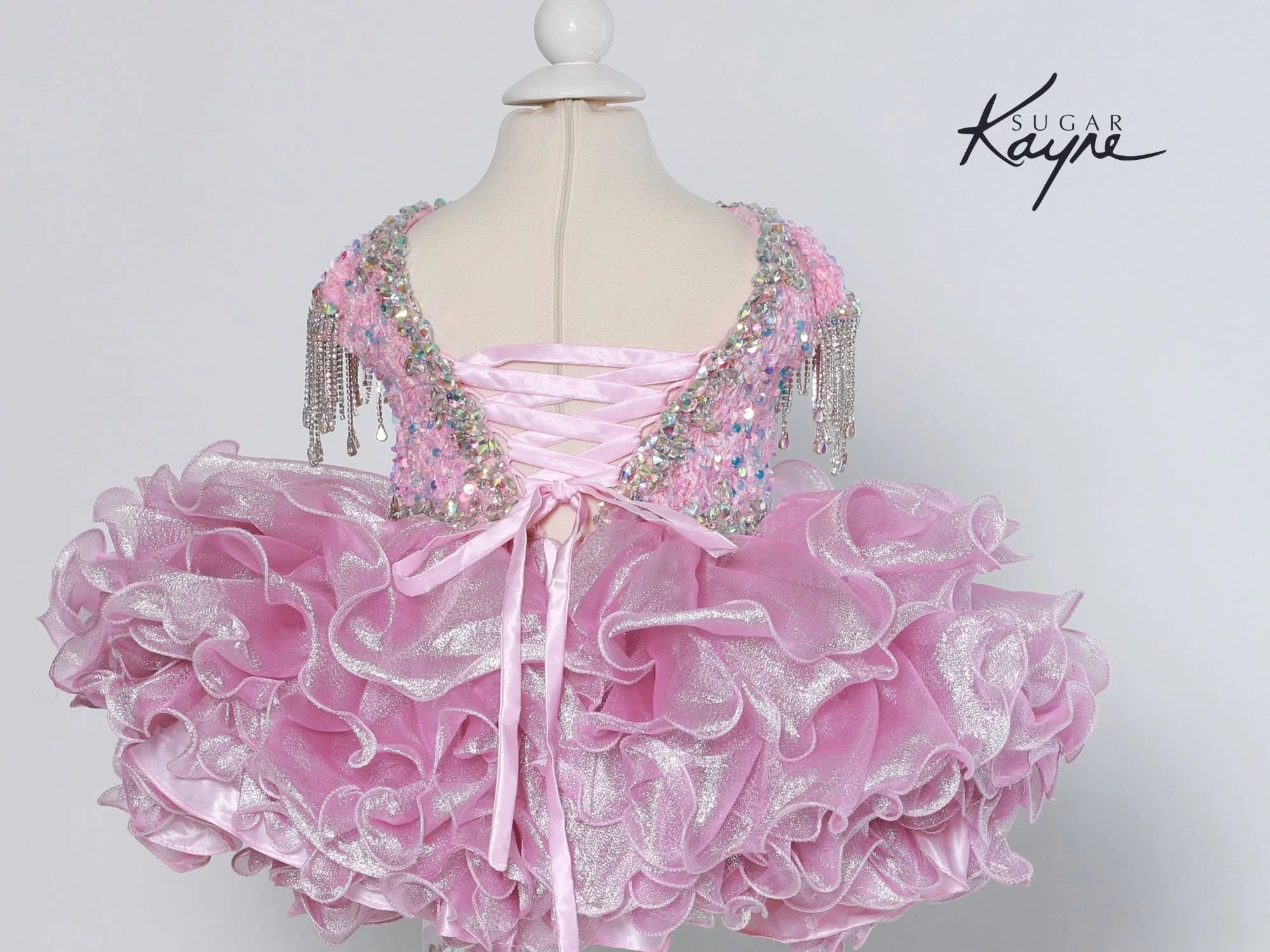 Sugar Kayne C203 Short Girls Cupcake Velvet Sequin Pageant Dress Baby Toddler Crystal Fringe Tassel Cap Sleeve - Image 5