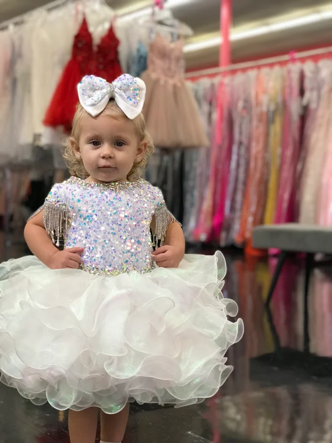 Sugar Kayne C203 Short Girls Cupcake Velvet Sequin Pageant Dress Baby Toddler Crystal Fringe Tassel Cap Sleeve - Image 8