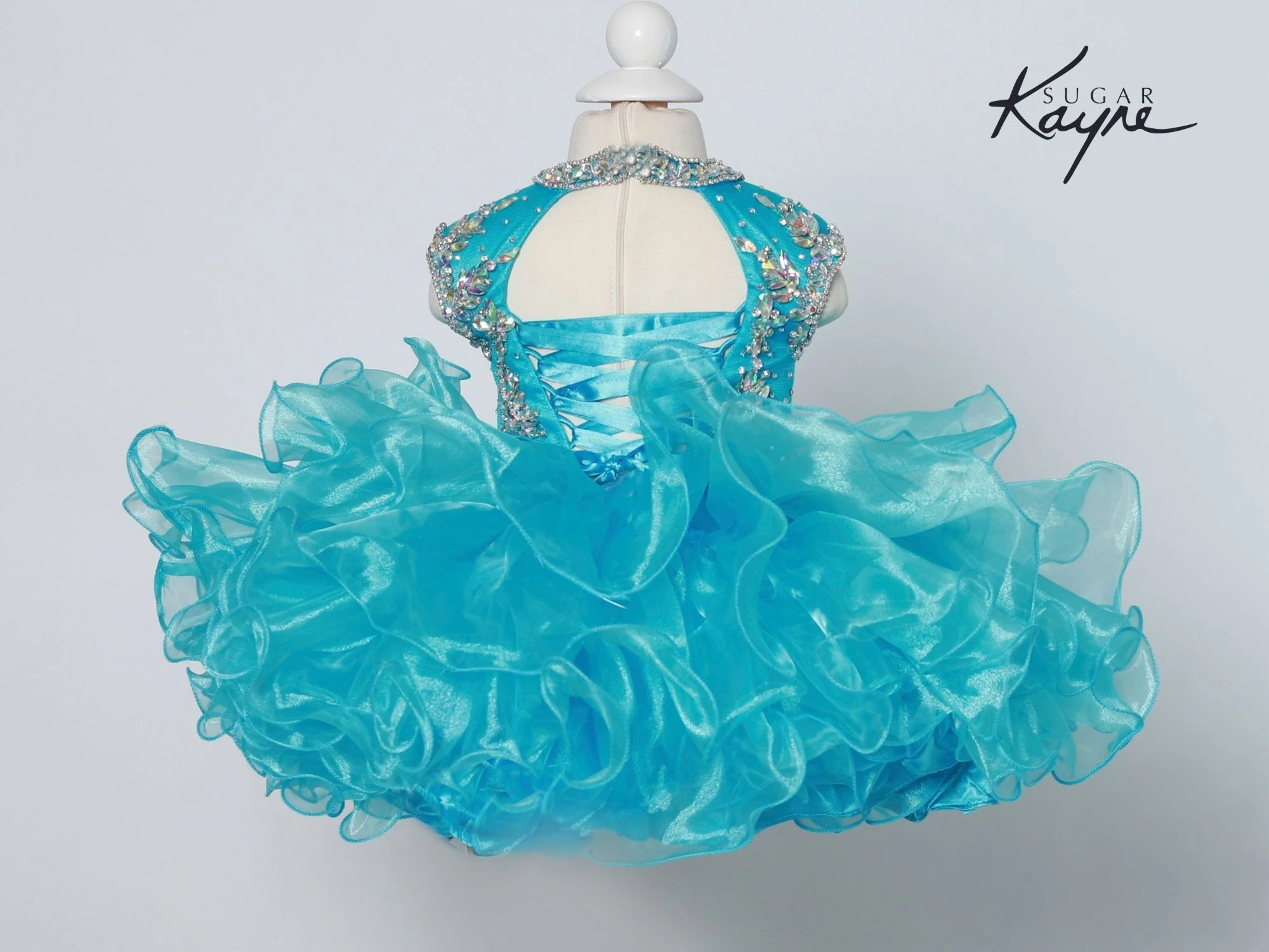 Sugar Kayne C207 Short Cupcake High Neckline Pageant Dress Girls Corset Ruffle Skirt - Image 3