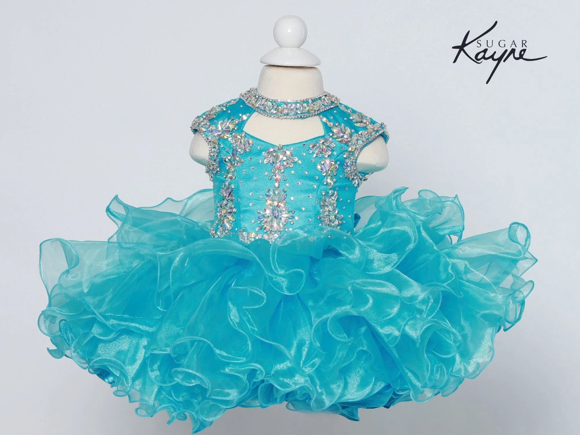 Sugar Kayne C207 Short Cupcake High Neckline Pageant Dress Girls Corset Ruffle Skirt - Image 4