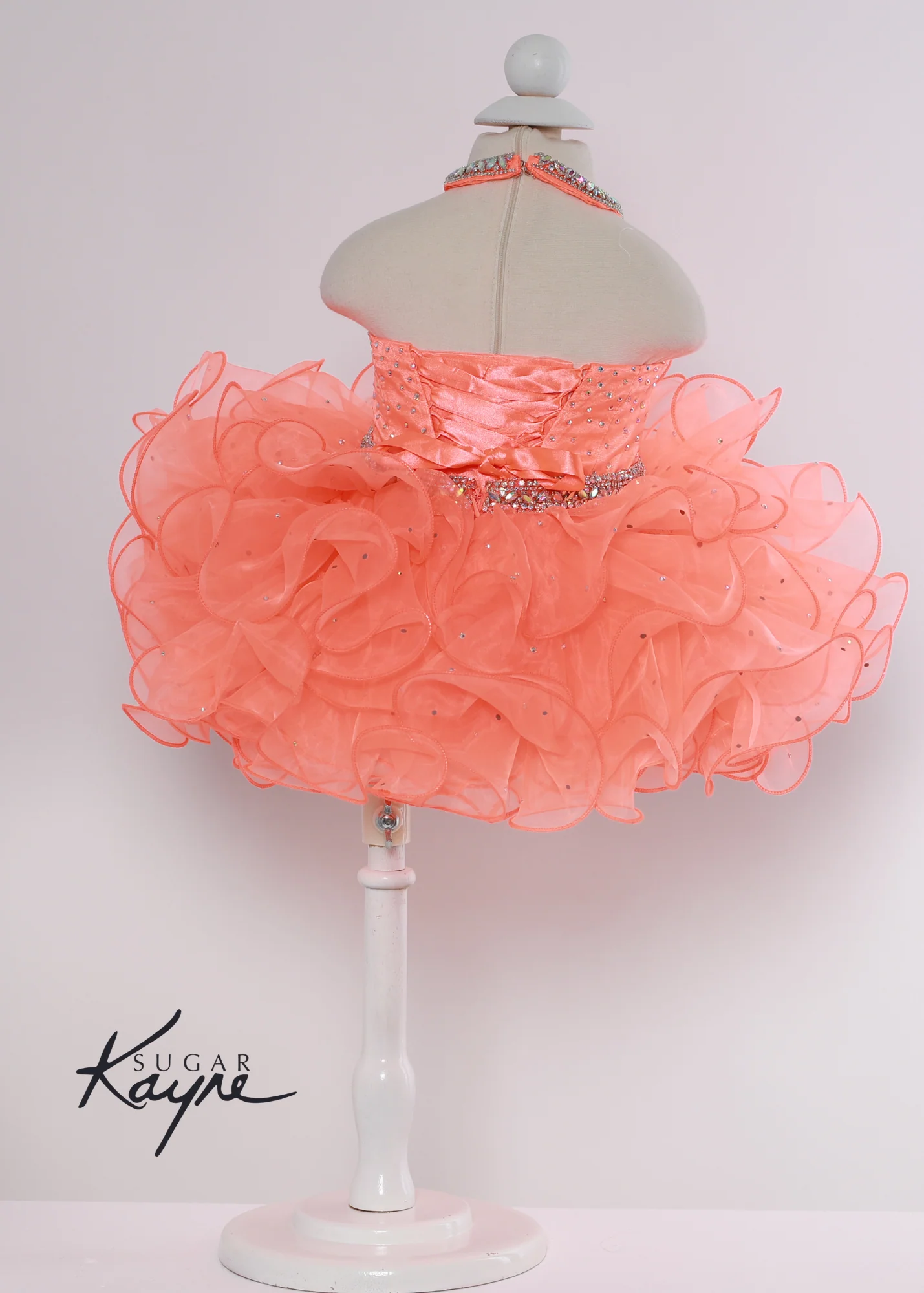Sugar Kayne C220 Girls Baby Halter Cupcake Ruffle Pageant Dress Corset Formal Gown - Image 3