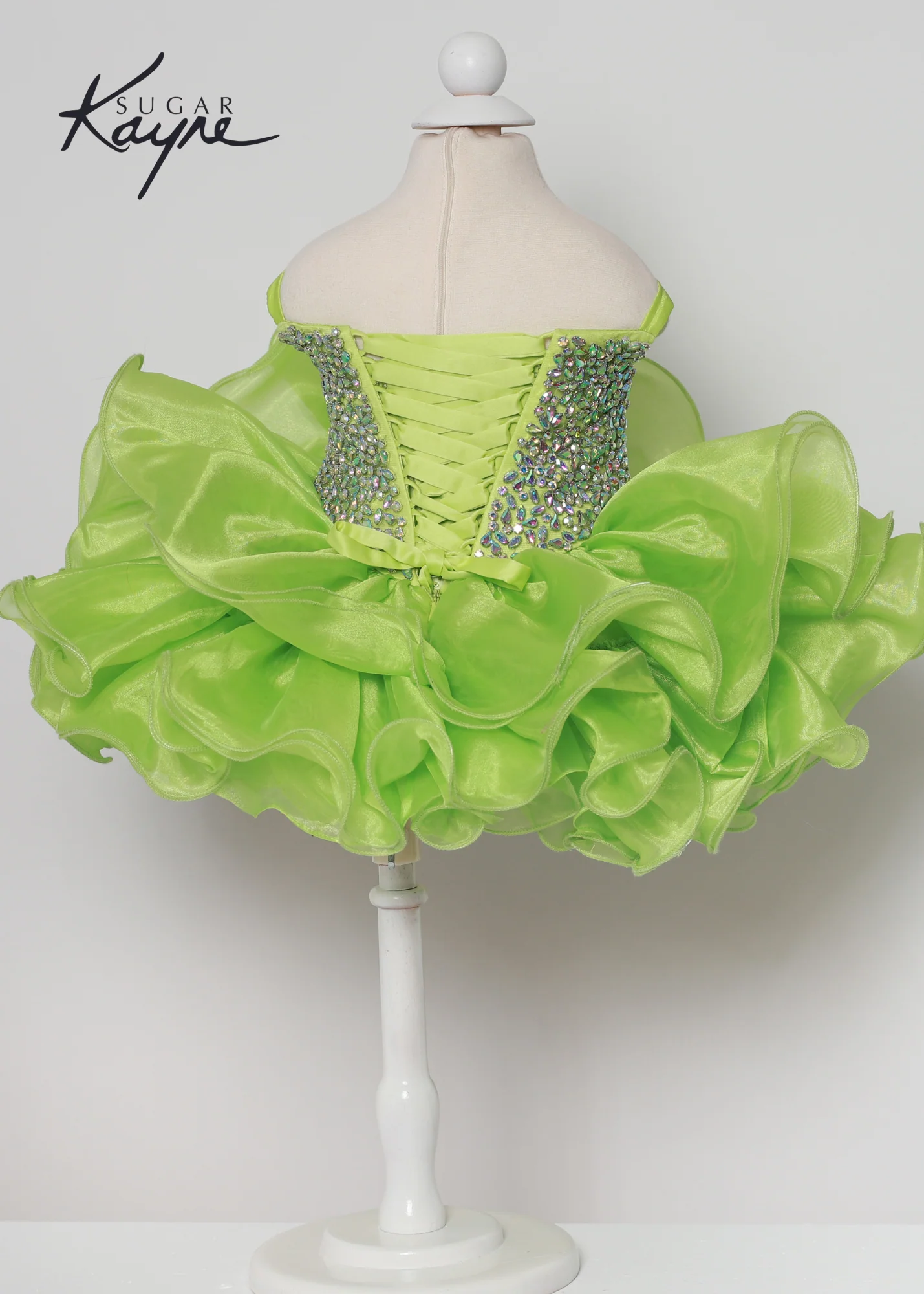Sugar Kayne C226 Short Ruffle Rhinestone Corset Cupcake Pageant Dress Rhinestone Crystal Gown - Image 3