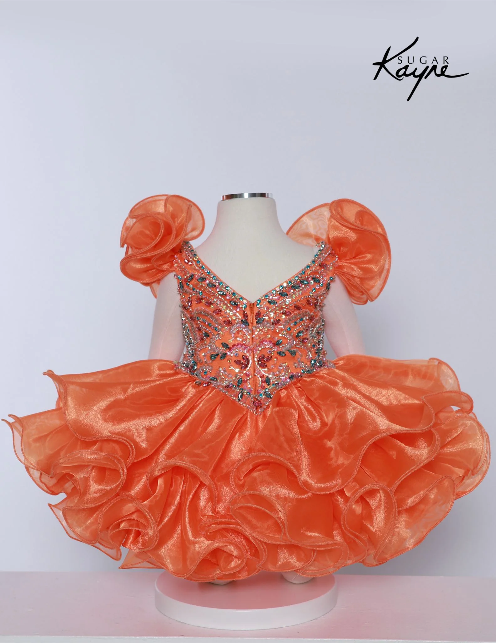 Sugar Kayne C232 Girls Pageant Cupcake Dress Crystal Bodice Ruffle Shoulders - Image 6