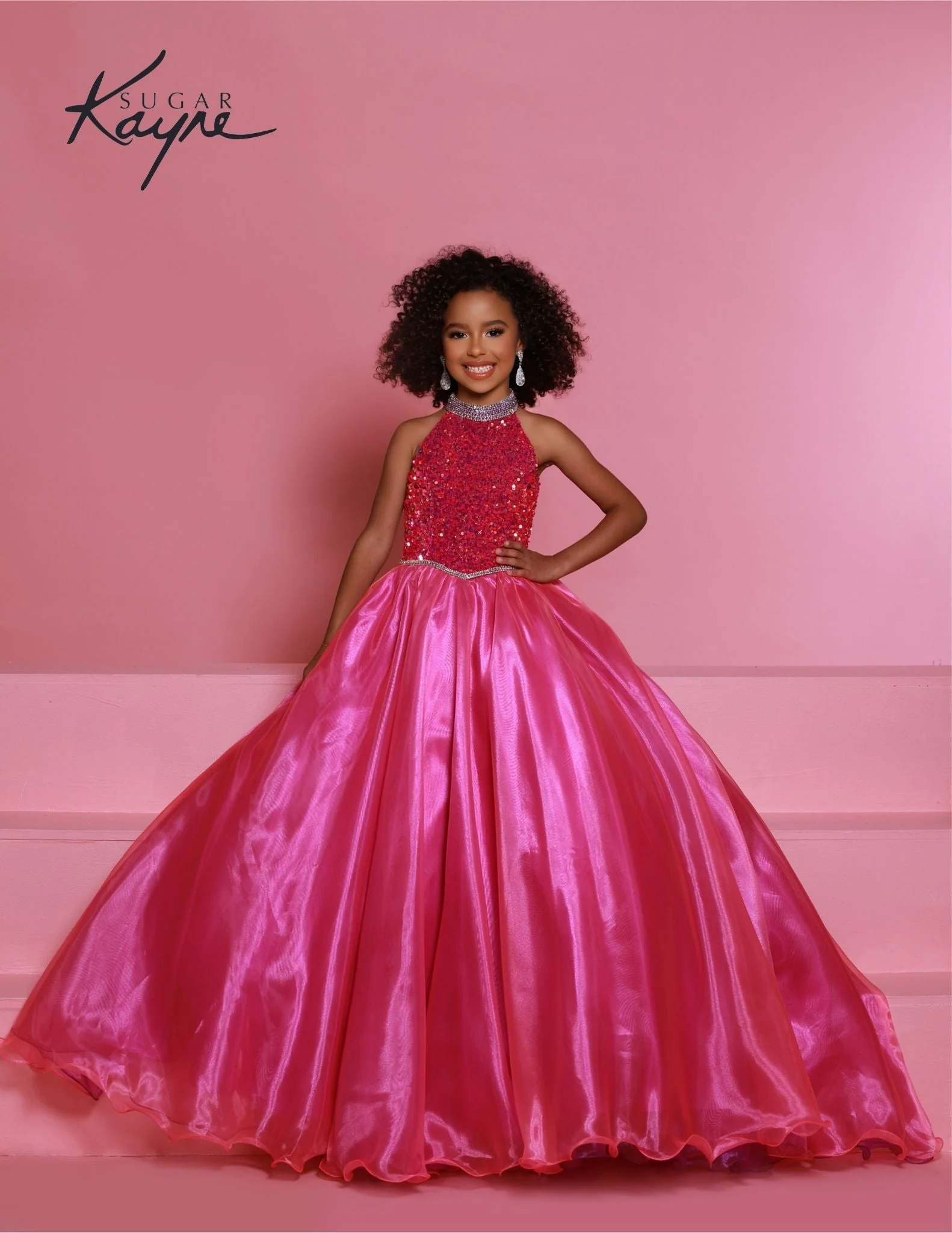 Sugar Kayne C302 Size 6 Unicorn Sequin velvet girls ballgown shimmer pageant dress high neck - Image 4