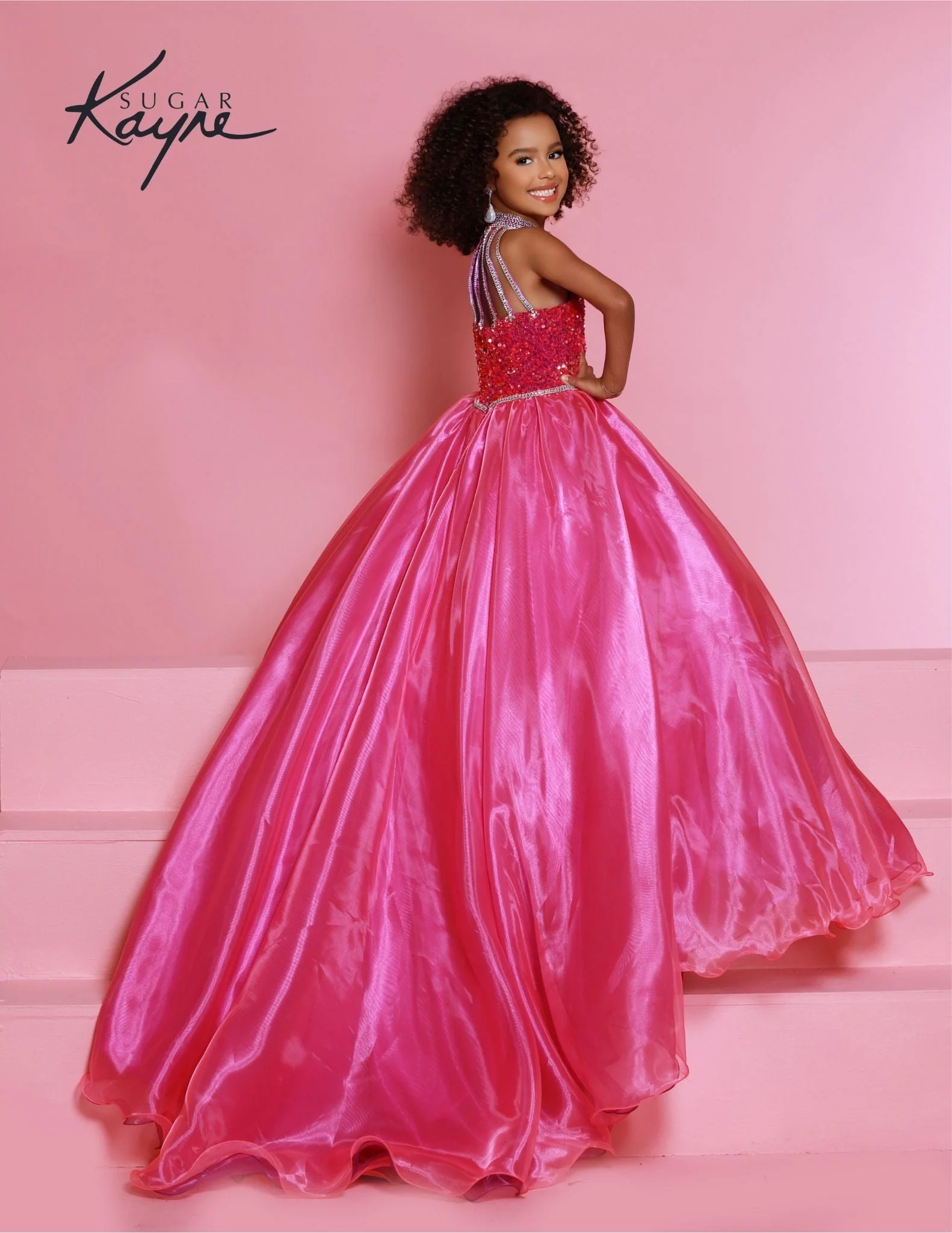 Sugar Kayne C302 Size 6 Unicorn Sequin velvet girls ballgown shimmer pageant dress high neck - Image 5
