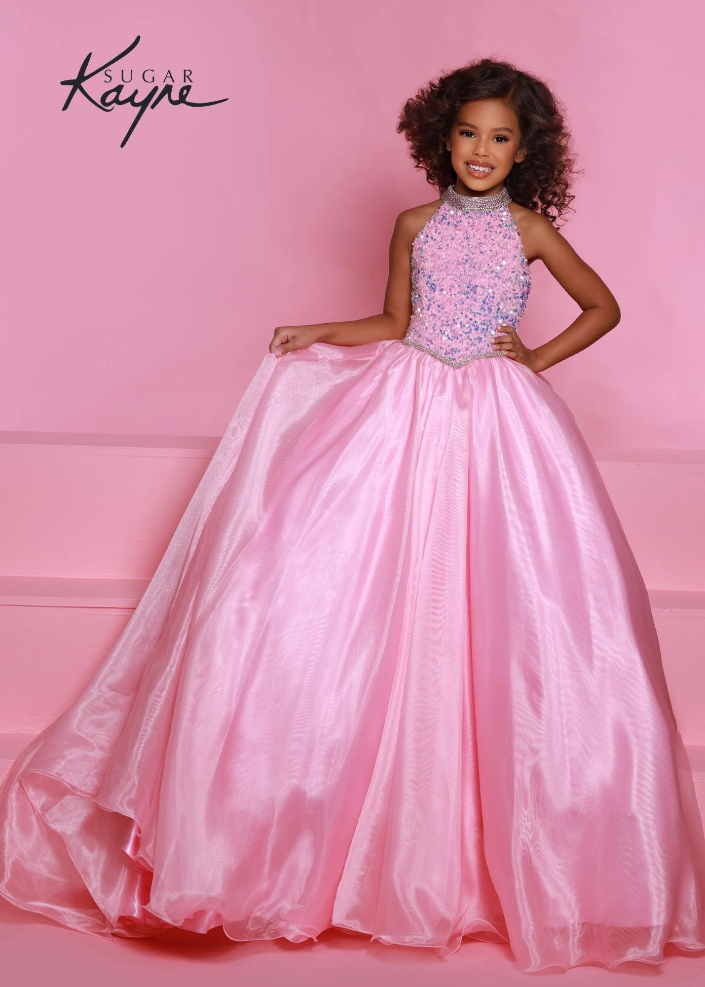 Sugar Kayne C302 Size 6 Unicorn Sequin velvet girls ballgown shimmer pageant dress high neck - Image 6