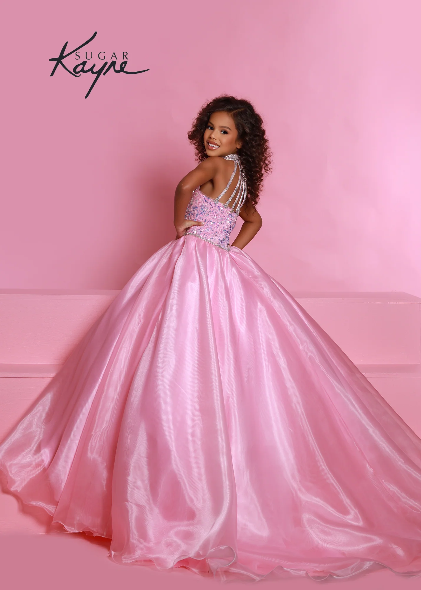 Sugar Kayne C302 Size 6 Unicorn Sequin velvet girls ballgown shimmer pageant dress high neck - Image 8