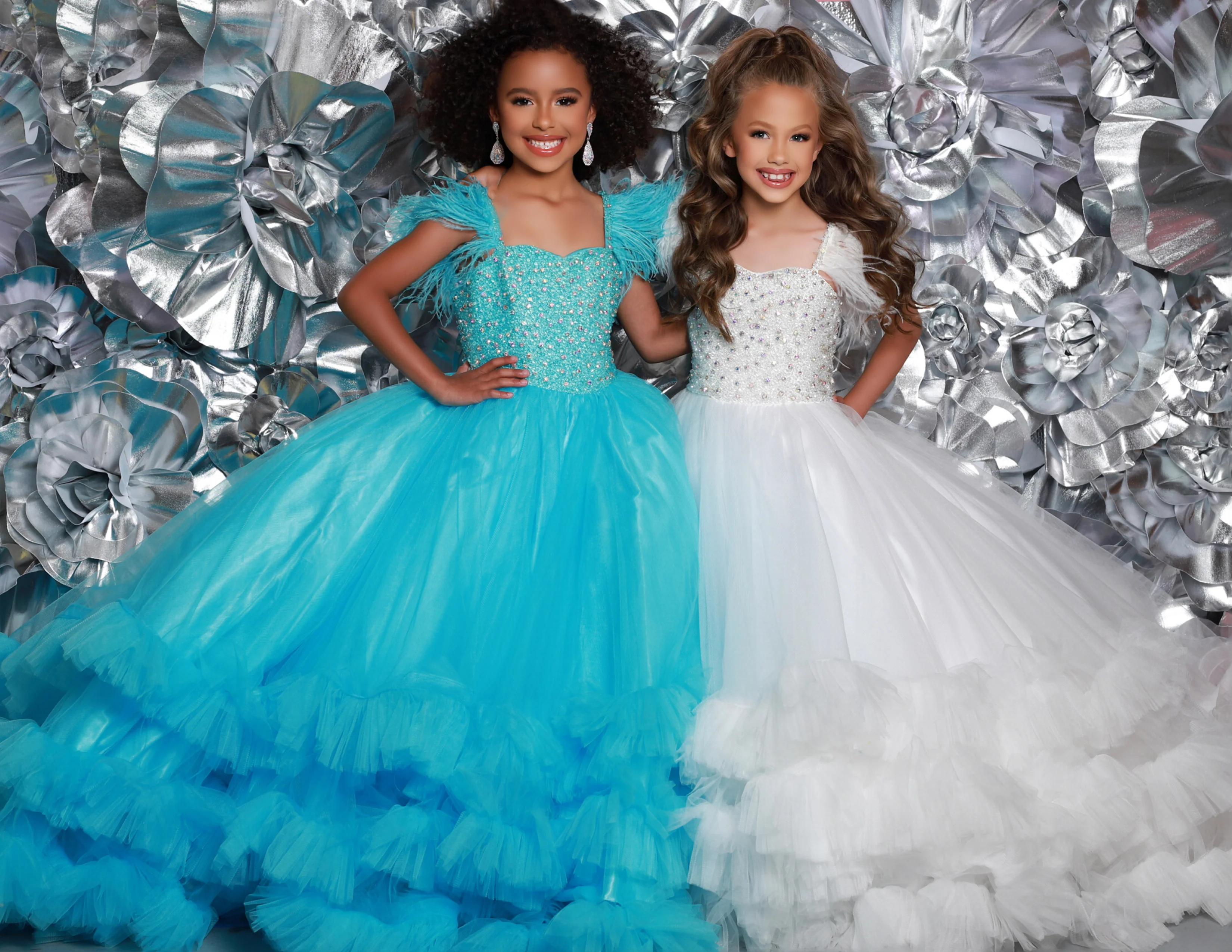 Sugar Kayne C327 Girls Pageant Dress Feather Straps Tiered Ruffle Bottom Crystal Bodice - Image 8