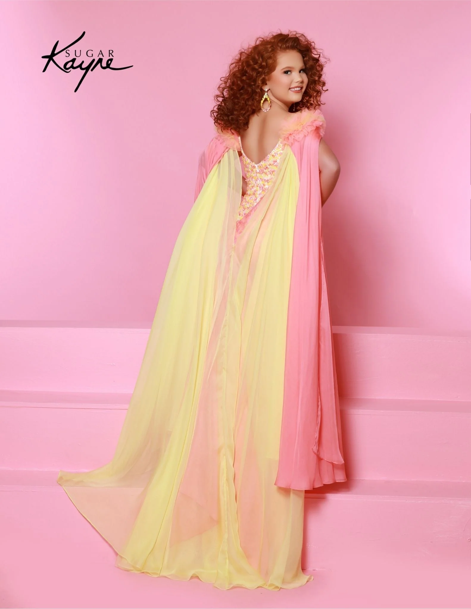 Sugar Kayne C341 Size 8 Aqua Girls Pageant Sequin Jumpsuit Ruffle Sleeve Matching Cape Fun Fashion Shimmer - Image 5