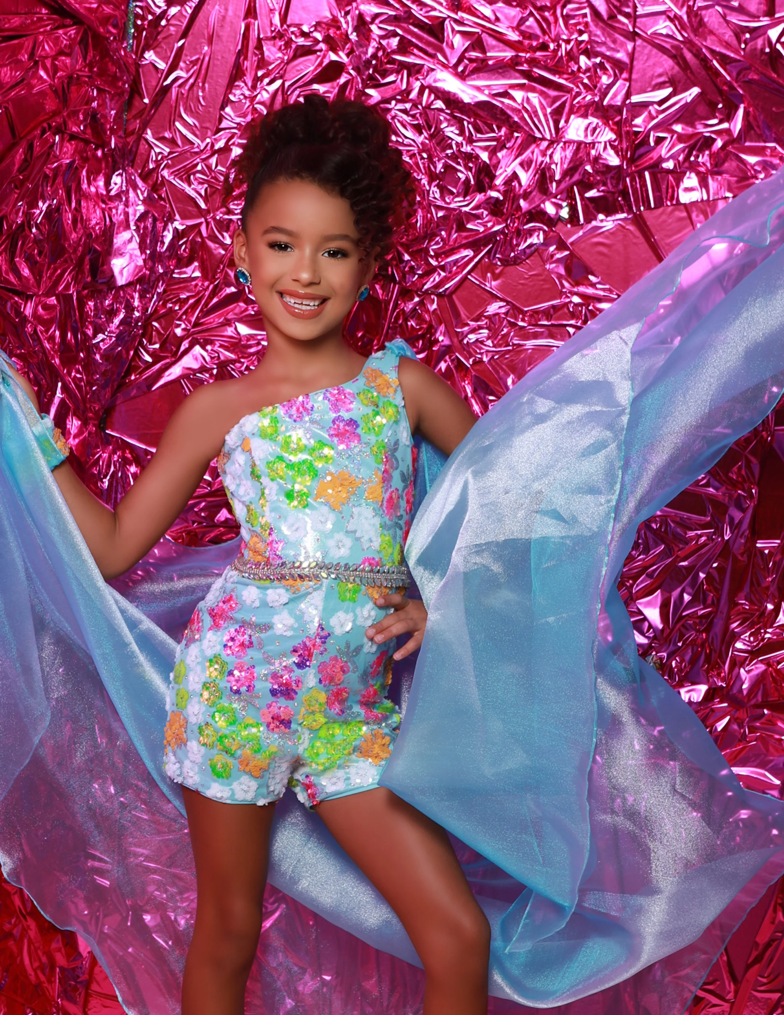 Sugar Kayne C347 Size 8 Lemonburst Girls Pageant Romper One Shoulder Sequin Mesh Overskirt Fun Fashion Shimmer - Image 3