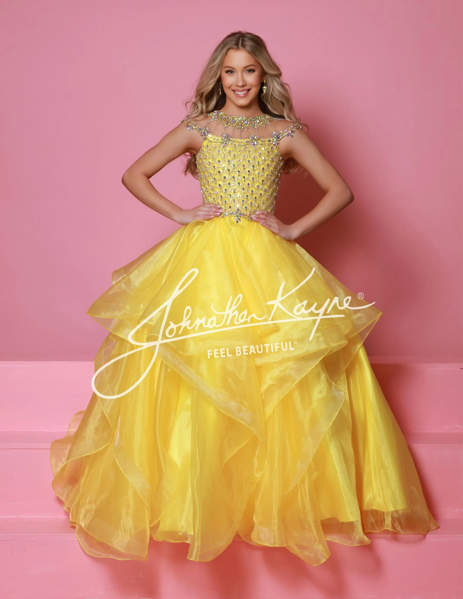 Sugar Kayne C354 Girls Pageant Ballgown Dress Crystal Bodice Layered Organza Skirt Cap sleeve - Image 2