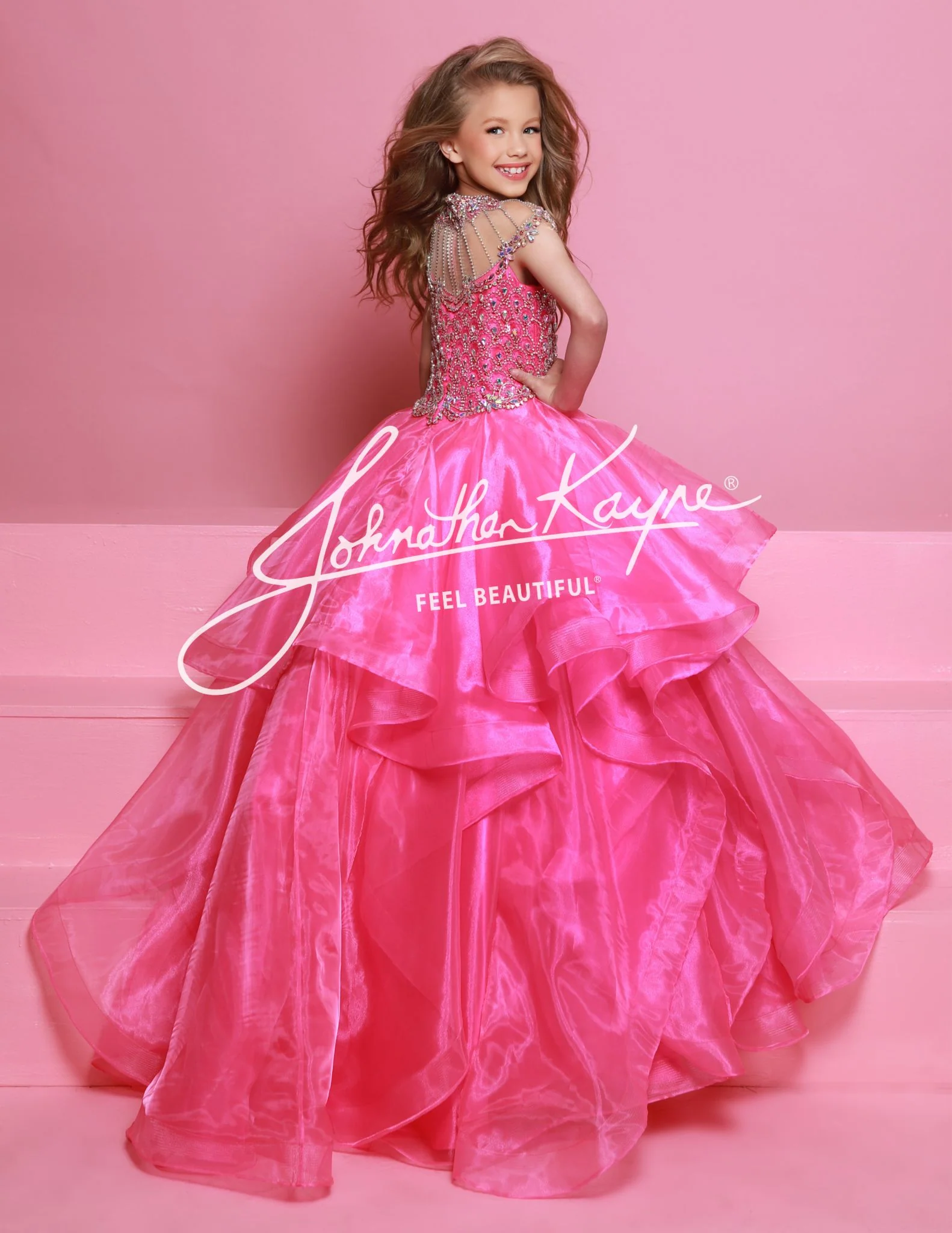Sugar Kayne C354 Girls Pageant Ballgown Dress Crystal Bodice Layered Organza Skirt Cap sleeve - Image 3