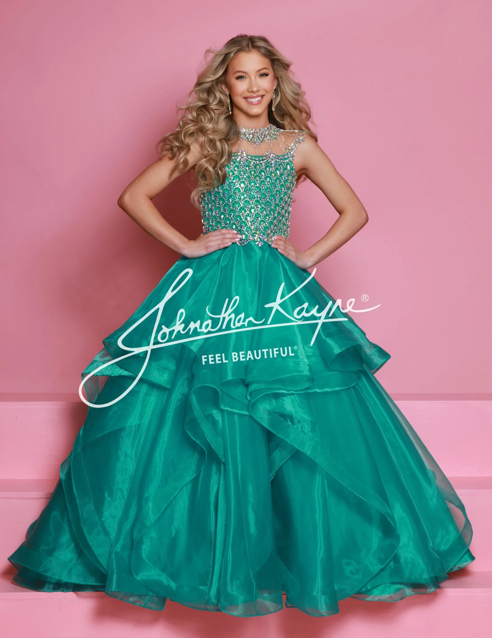 Sugar Kayne C354 Girls Pageant Ballgown Dress Crystal Bodice Layered Organza Skirt Cap sleeve - Image 4