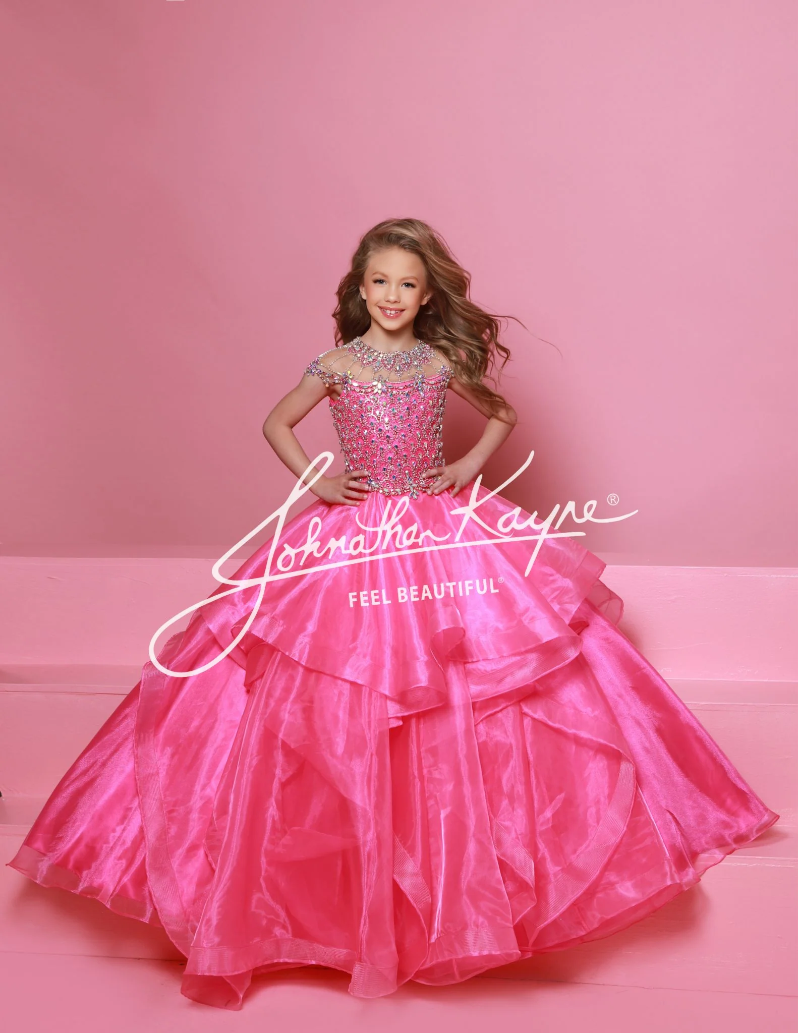 Sugar Kayne C354 Girls Pageant Ballgown Dress Crystal Bodice Layered Organza Skirt Cap sleeve - Image 7