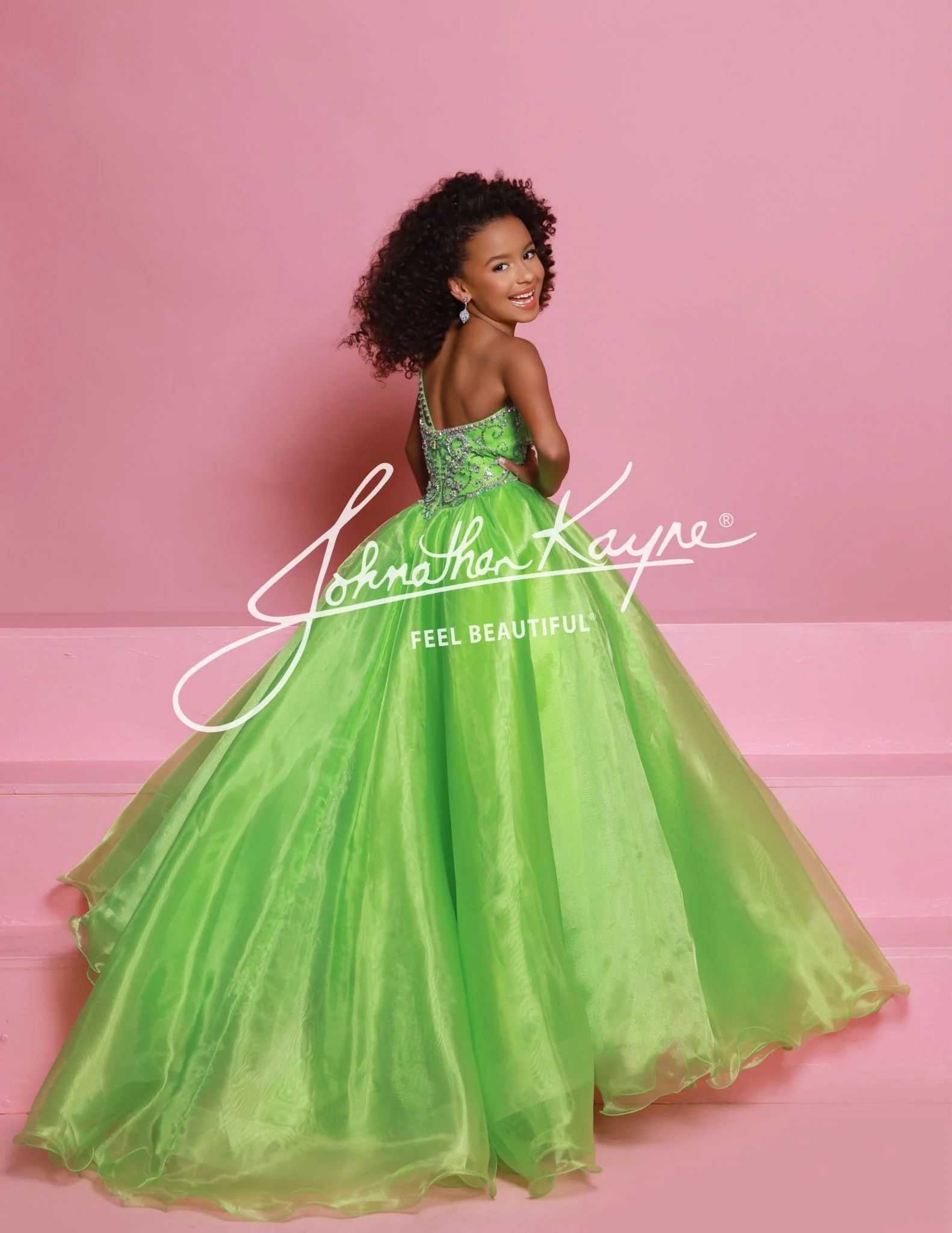 Sugar Kayne C355 Size 2 White Girls Pageant Dress One Shoulder Ballgown Formal Crystal Bodice Organza Straight Skirt Train - Image 4