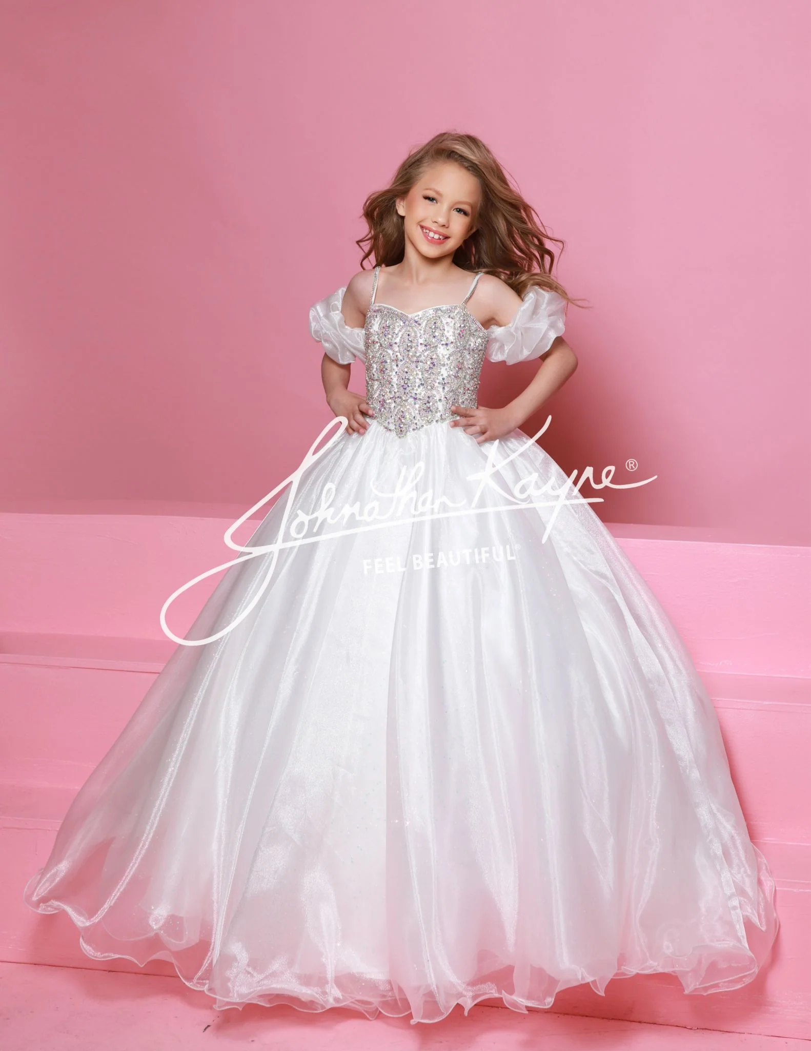Sugar Kayne C359 Size 4 Capri Blue Girls Pageant Dress Ballgown Puff Sleeves Glitter Tulle Organza Shimmer - Image 3
