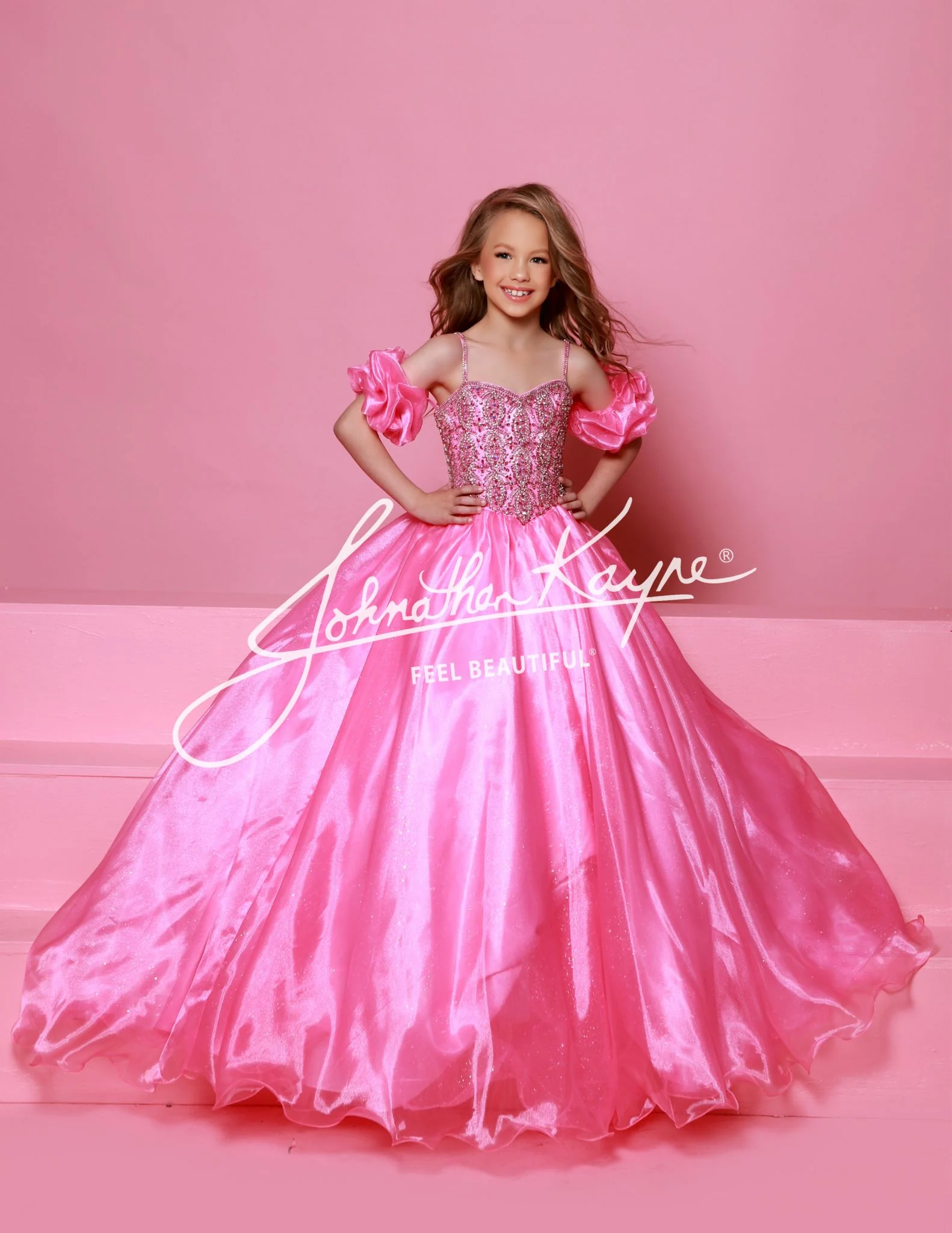 Sugar Kayne C359 Girls Pageant Ballgown Dress Puff Sleeves Glitter Tulle Crystal Bodice - Image 4