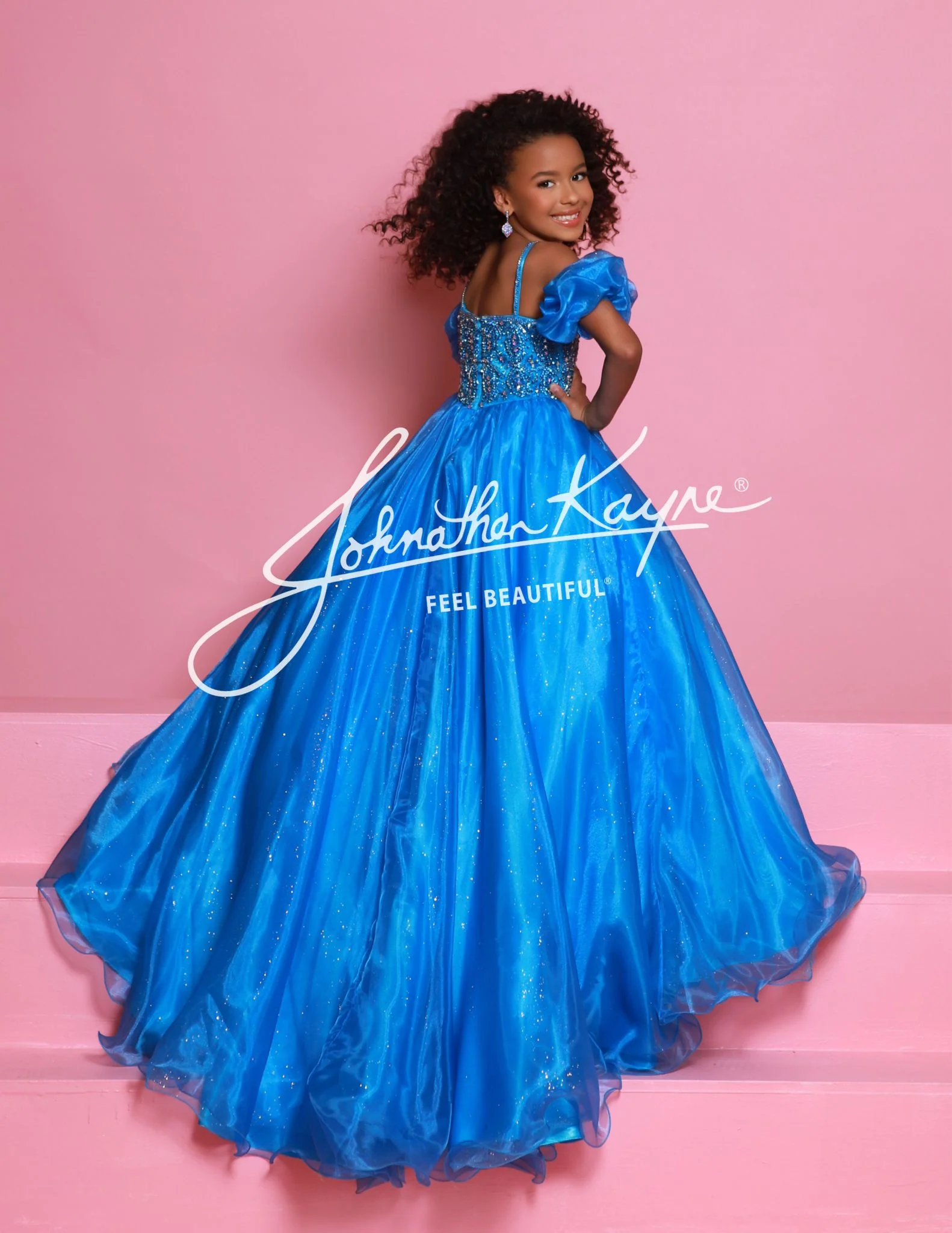 Sugar Kayne C359 Girls Pageant Ballgown Dress Puff Sleeves Glitter Tulle Crystal Bodice - Image 6