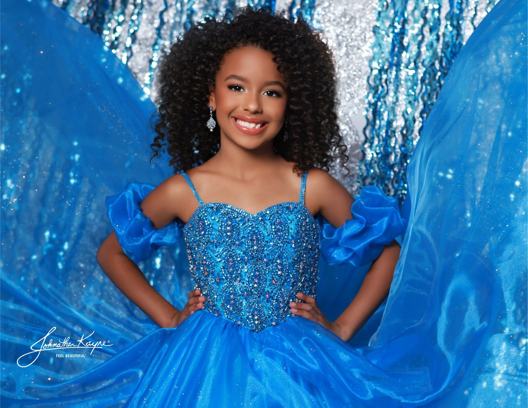 Sugar Kayne C359 Girls Pageant Ballgown Dress Puff Sleeves Glitter Tulle Crystal Bodice - Image 7