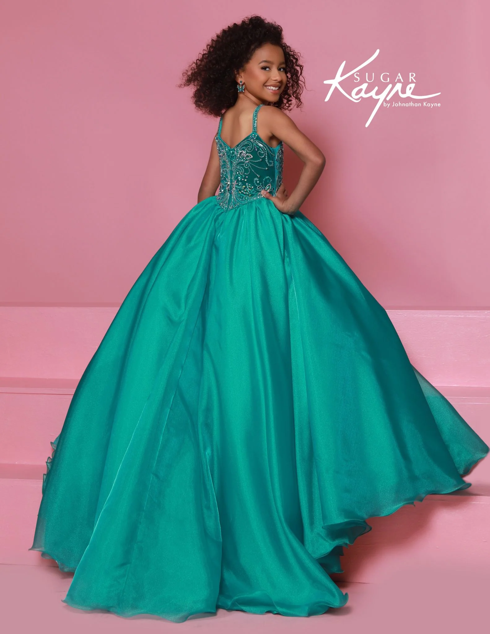 Sugar Kayne C389 Off the Shoulder Girls Pageant Dress Straight Neckline Organza Long Ballgown - Image 4