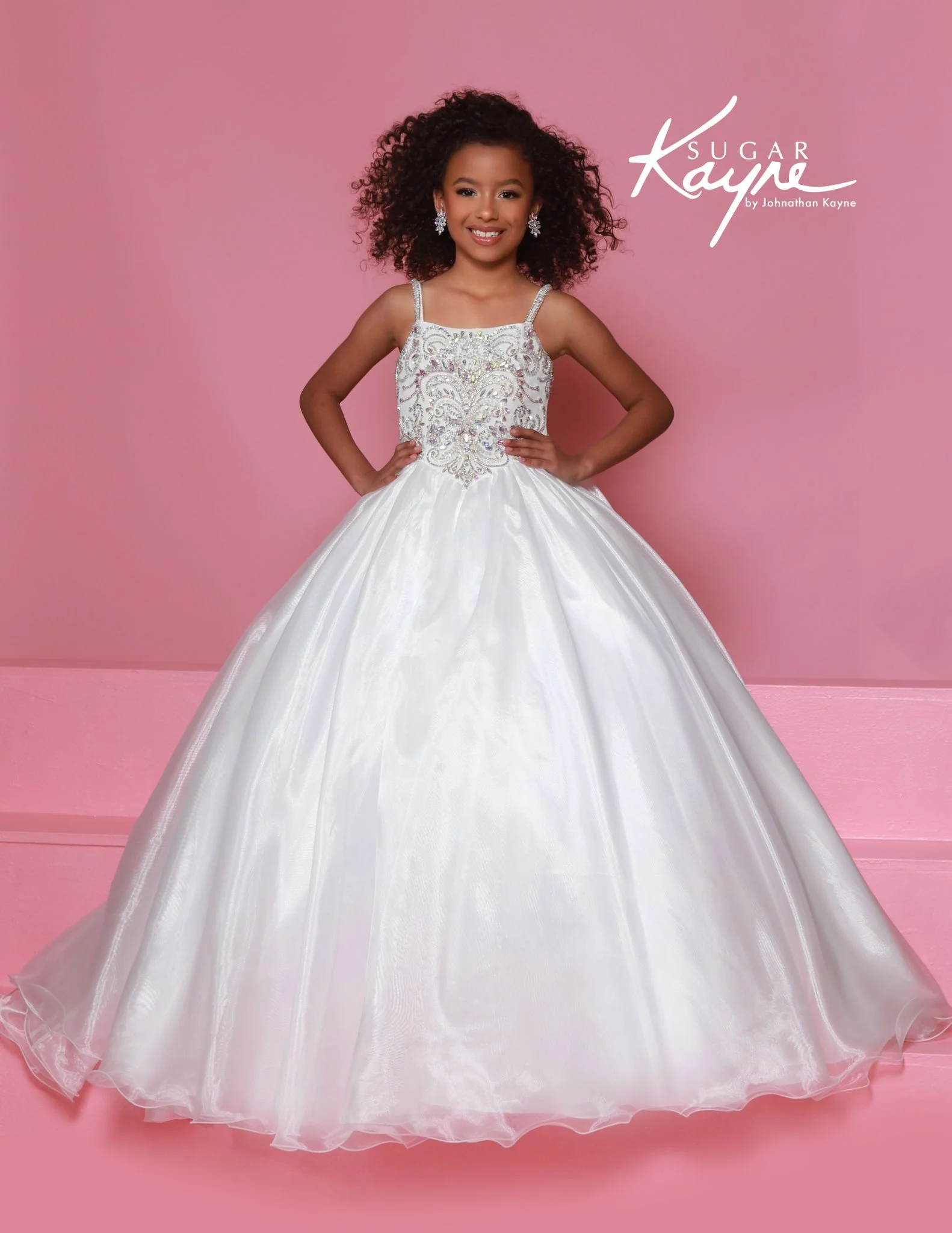 Sugar Kayne C389 Off the Shoulder Girls Pageant Dress Straight Neckline Organza Long Ballgown - Image 5