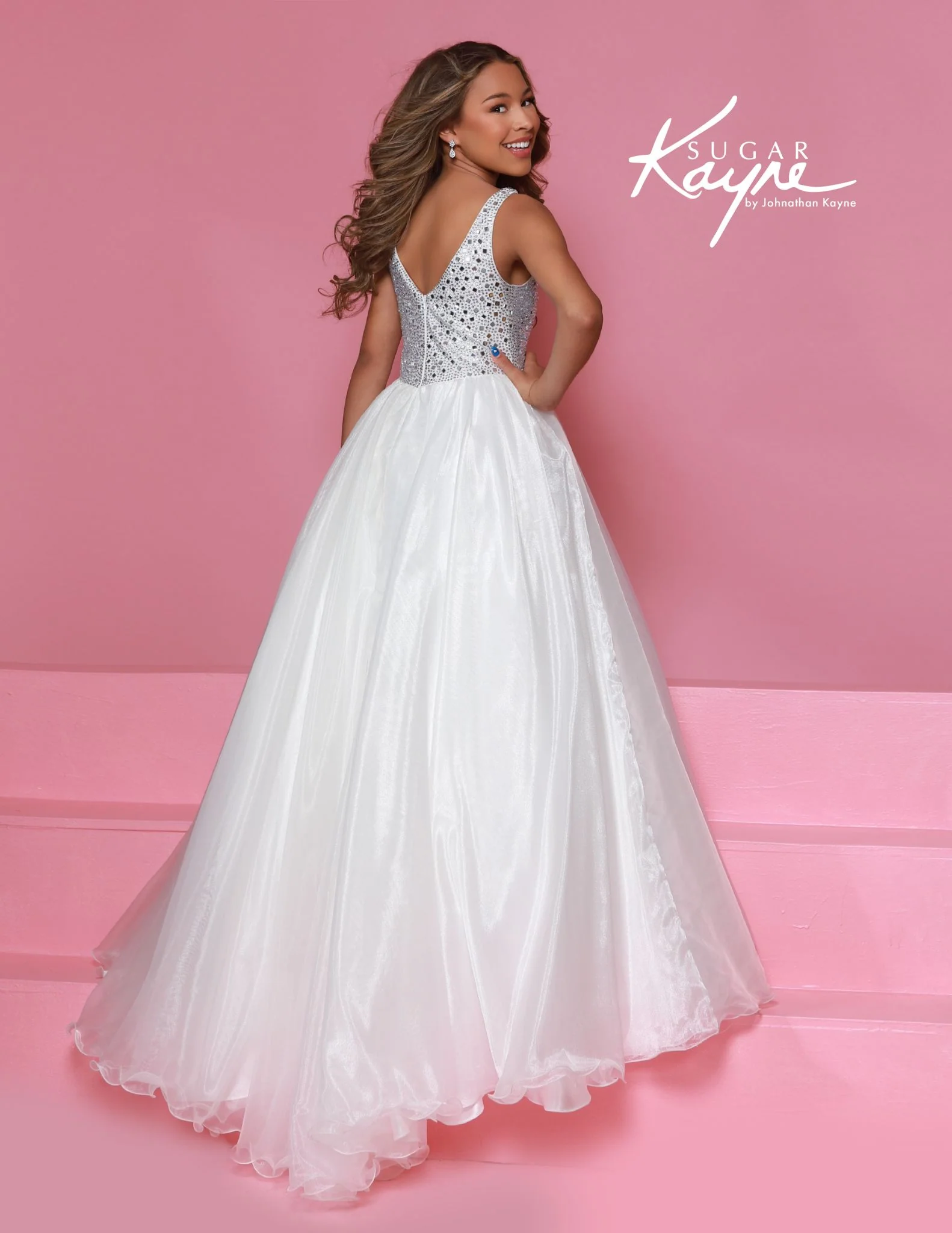 Sugar Kayne C392 Girls Pageant Dress Ballgown Crystal Organza V Neckline Sleeveless - Image 4