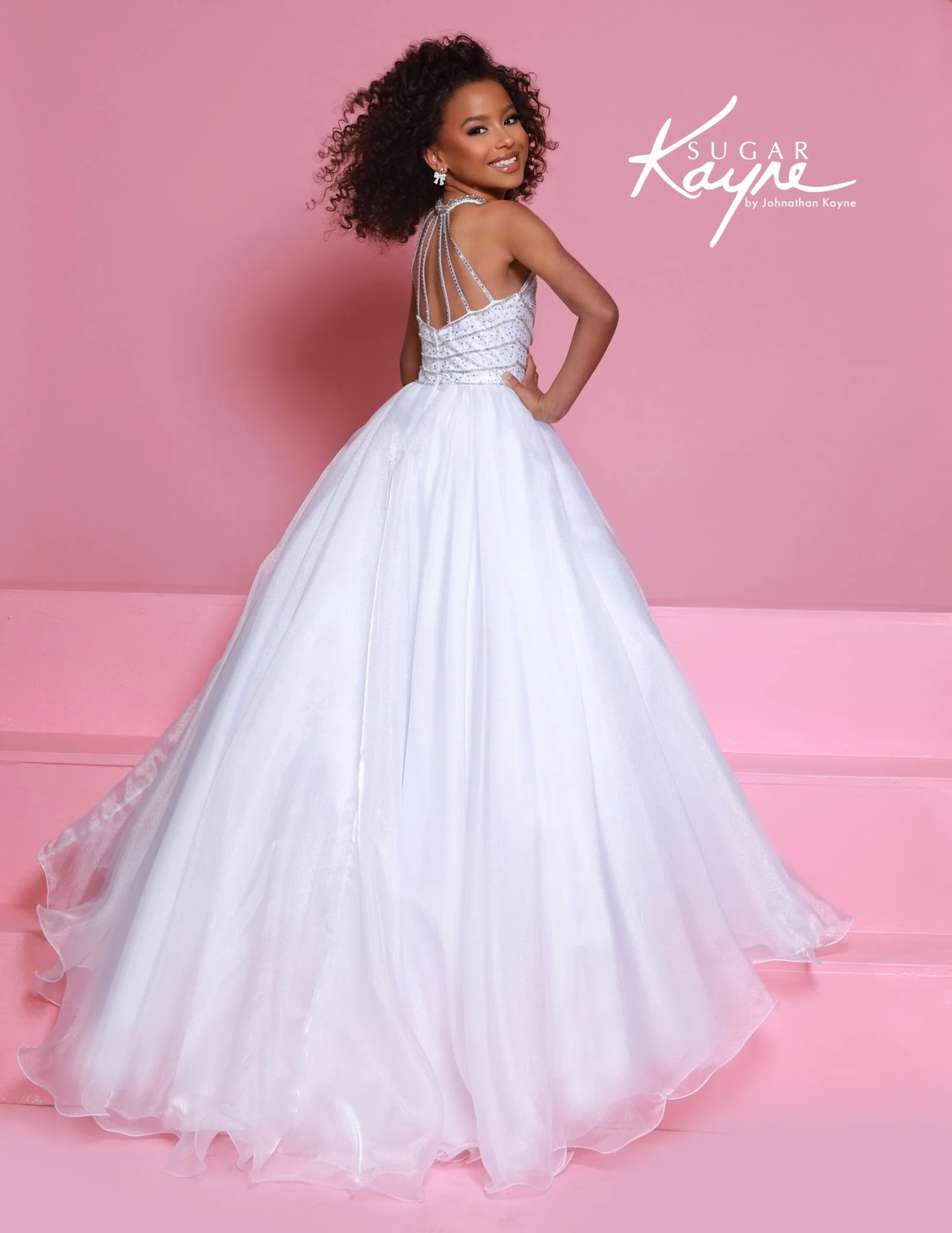 Sugar Kayne C397 Girls Pageant Dress Organza Ballgown Beaded Crystal Straps - Image 2