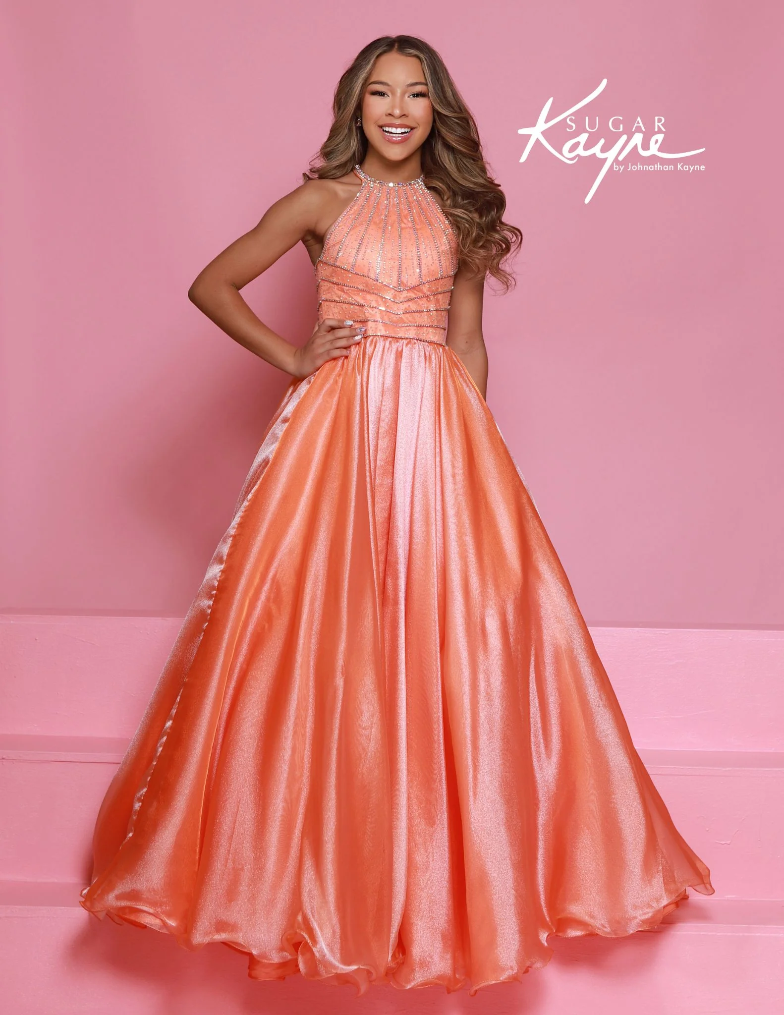 Sugar Kayne C397 Girls Pageant Dress Organza Ballgown Beaded Crystal Straps - Image 3