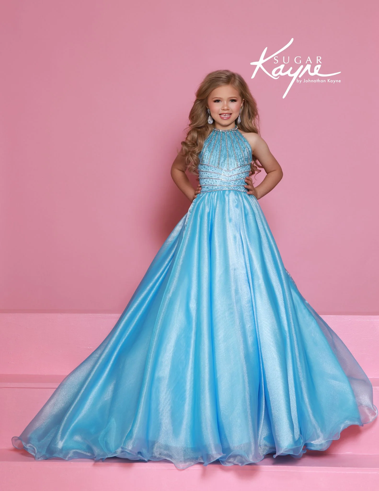 Sugar Kayne C397 Girls Pageant Dress Organza Ballgown Beaded Crystal Straps - Image 4