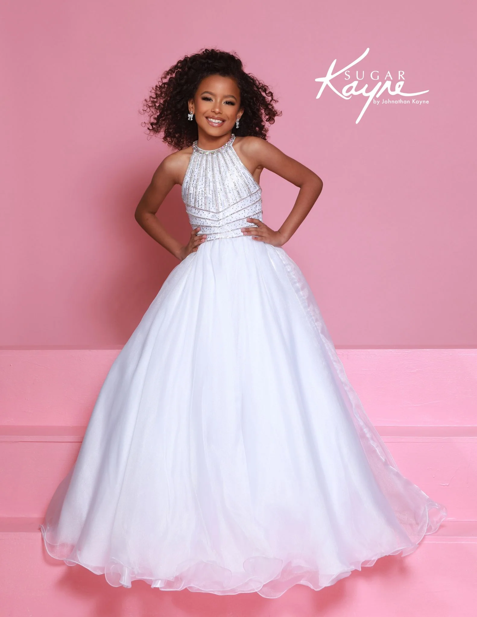 Sugar Kayne C397 Girls Pageant Dress Organza Ballgown Beaded Crystal Straps - Image 5