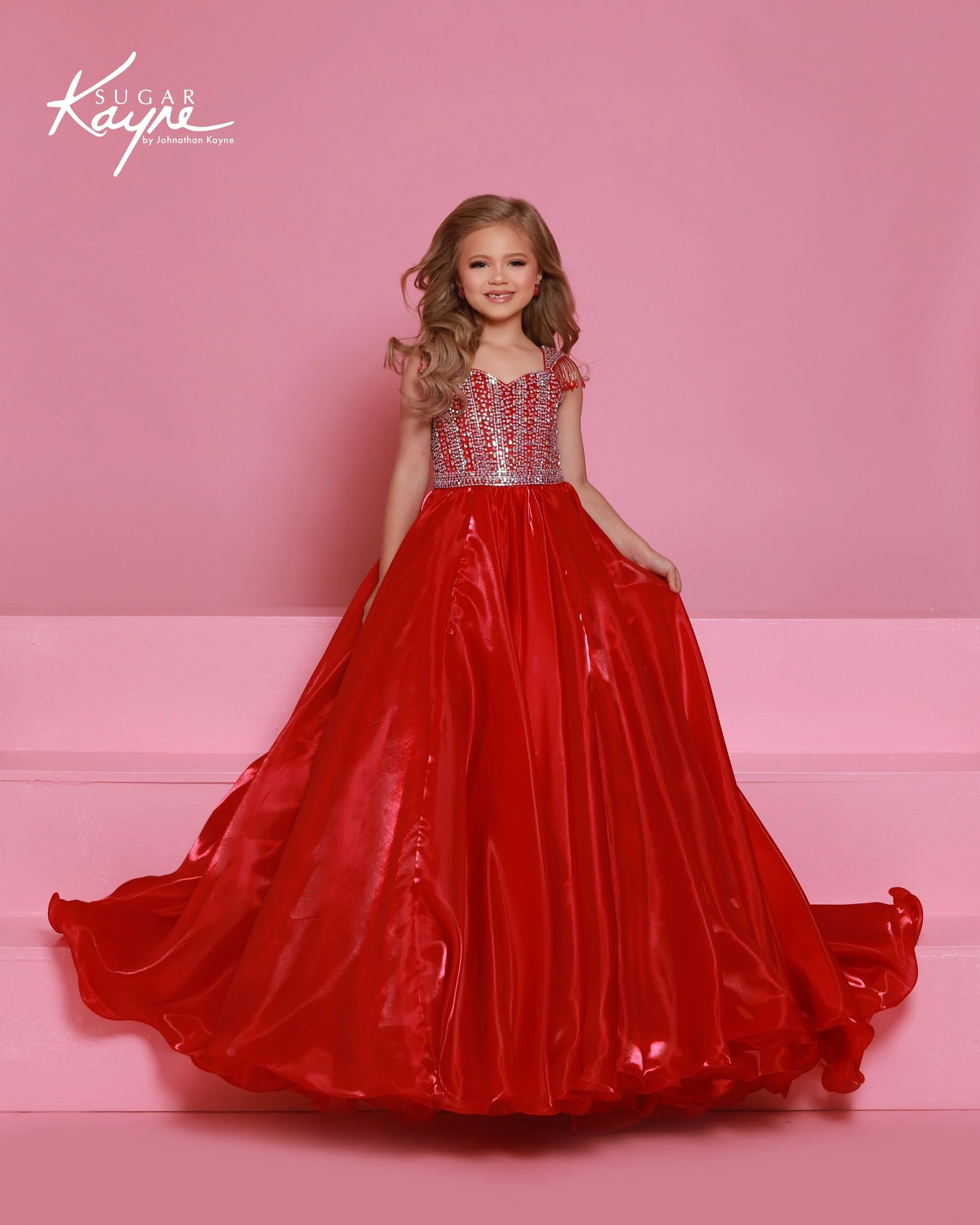 Sugar Kayne C400 Mirror Girls Pageant Dress off Shoulder Fringe Ballgown - Image 2