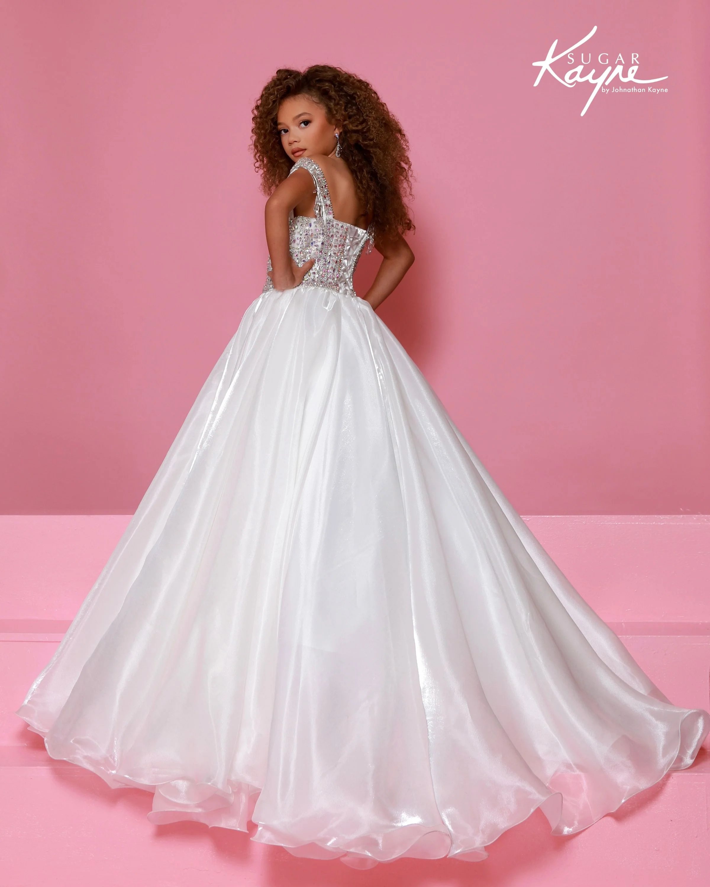 Sugar Kayne C400 Mirror Girls Pageant Dress off Shoulder Fringe Ballgown - Image 5
