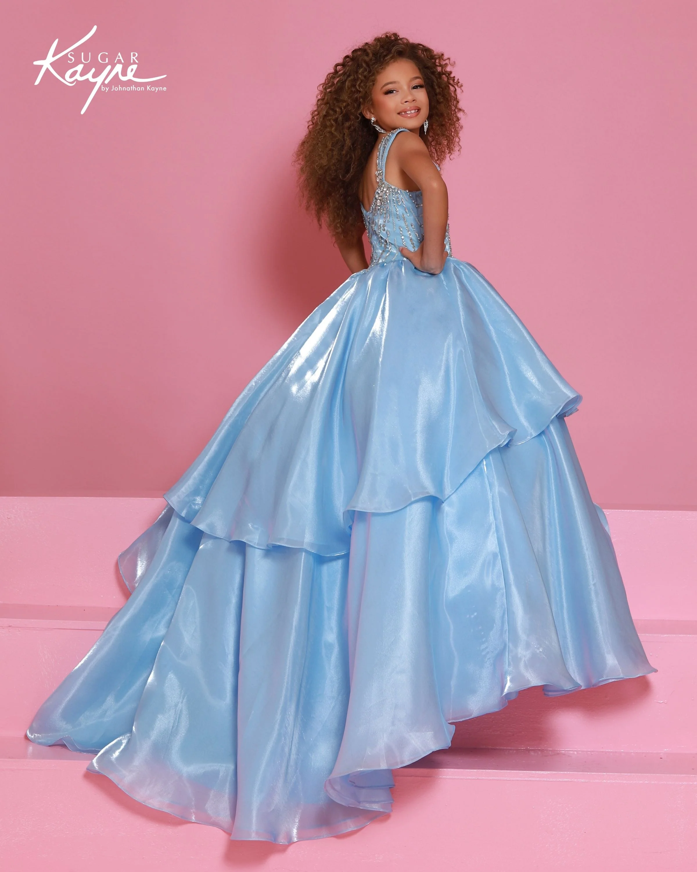 Sugar Kayne C403 Mirror Organza Girls Pageant Dress Bow Ballgown Layer Crystal - Image 2