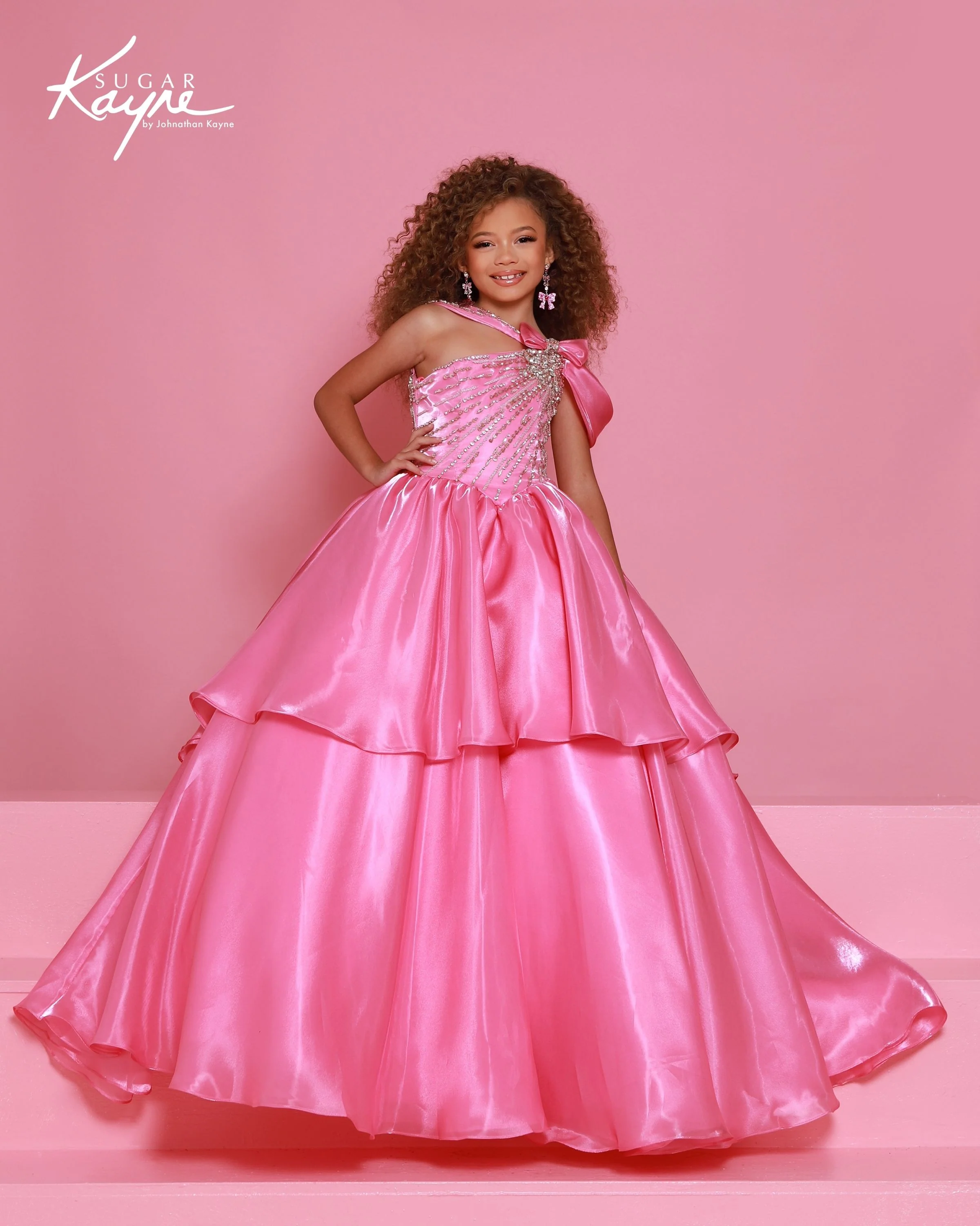 Sugar Kayne C403 Mirror Organza Girls Pageant Dress Bow Ballgown Layer Crystal - Image 3
