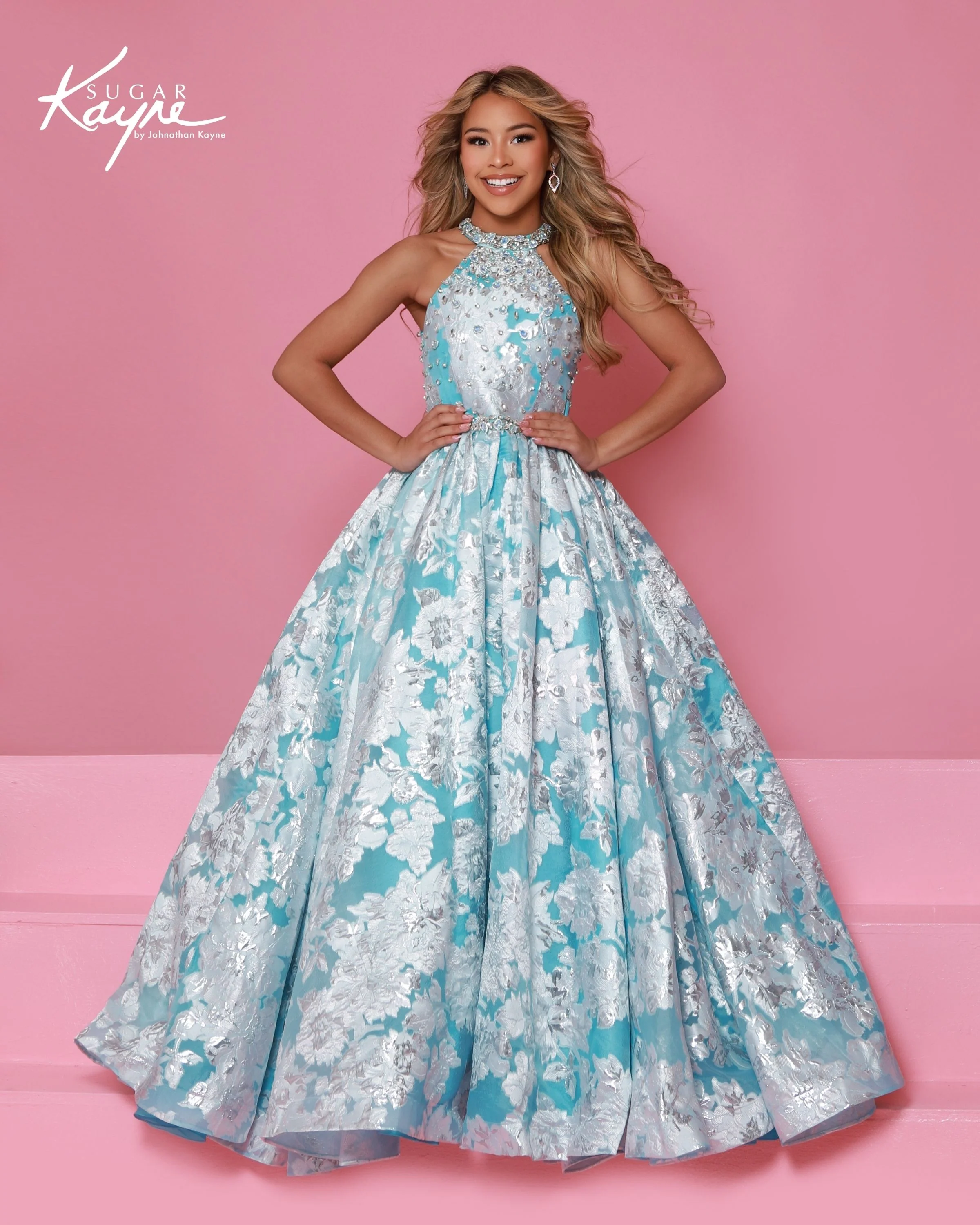 Sugar Kayne C404 Size 10 BLUE Girls Brocade Pageant Dress Ballgown