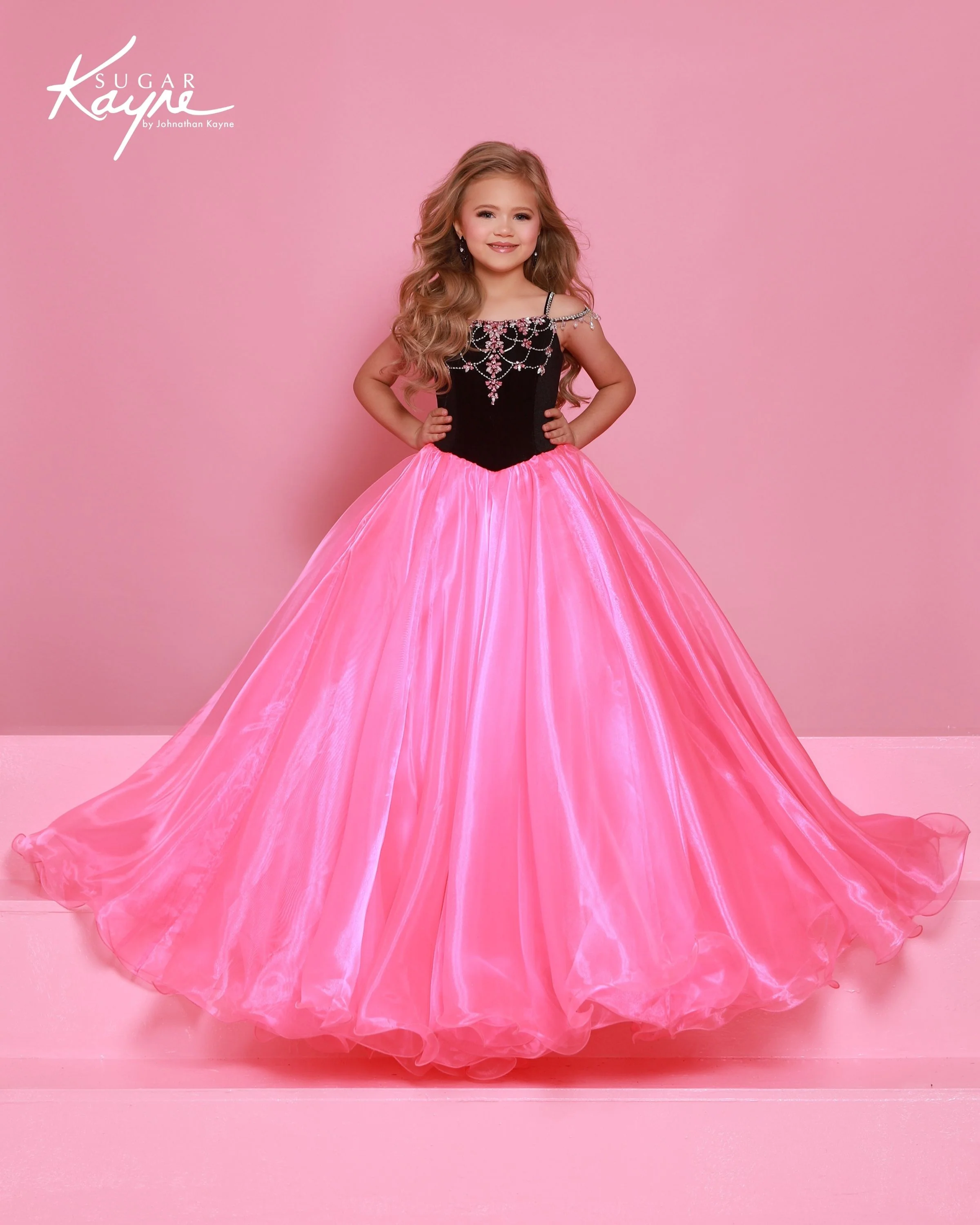 Sugar Kayne C412 Size 10 BLACK PINK Velvet Girls Pageant Dress