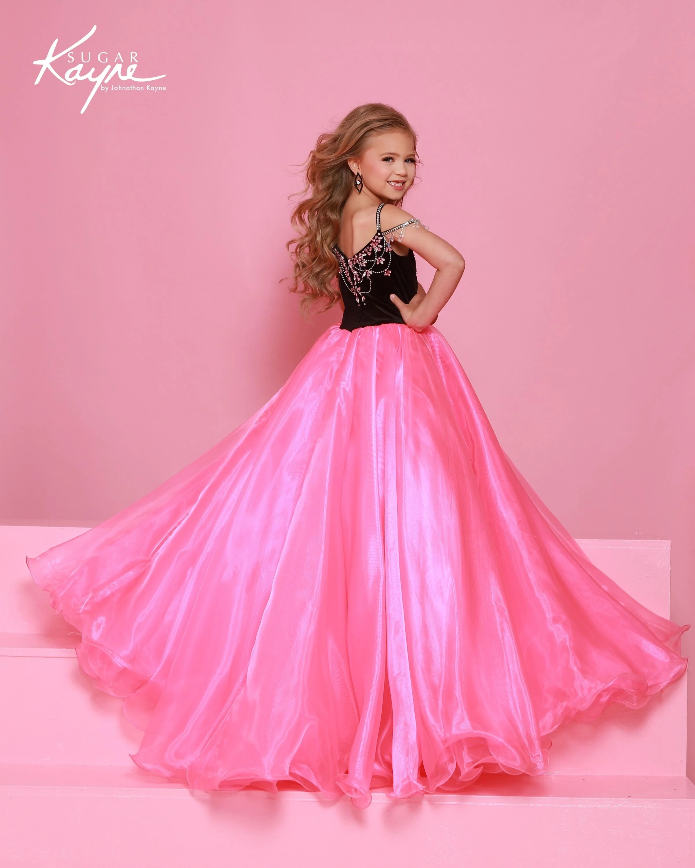 Sugar Kayne C412 Size 10 BLACK PINK Velvet Girls Pageant Dress - Image 2