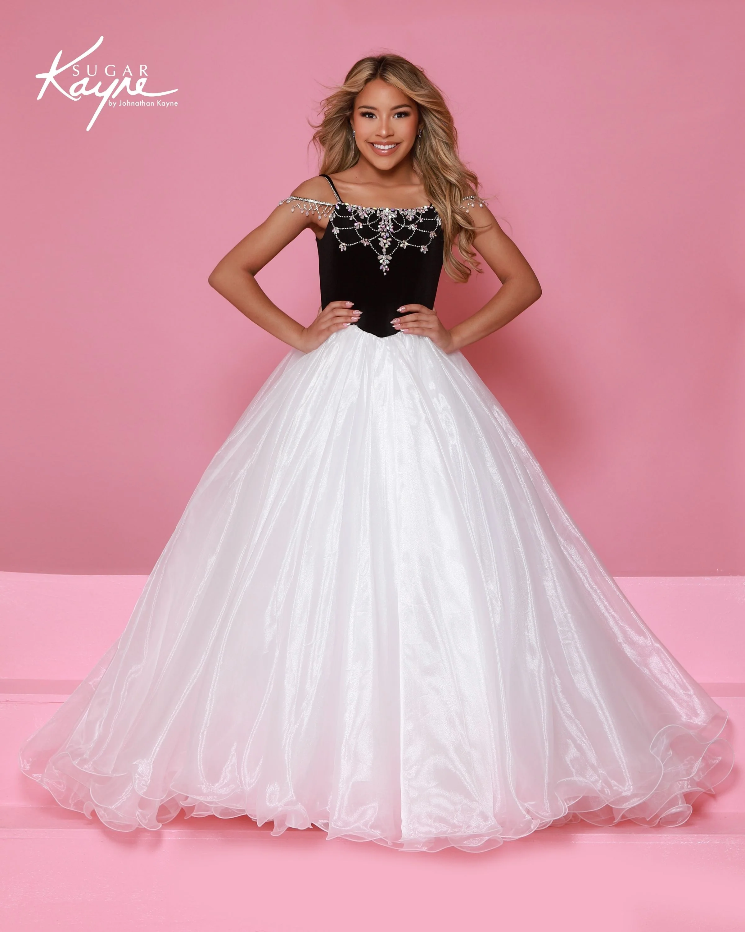 Sugar Kayne C412 Size 10 BLACK PINK Velvet Girls Pageant Dress - Image 4