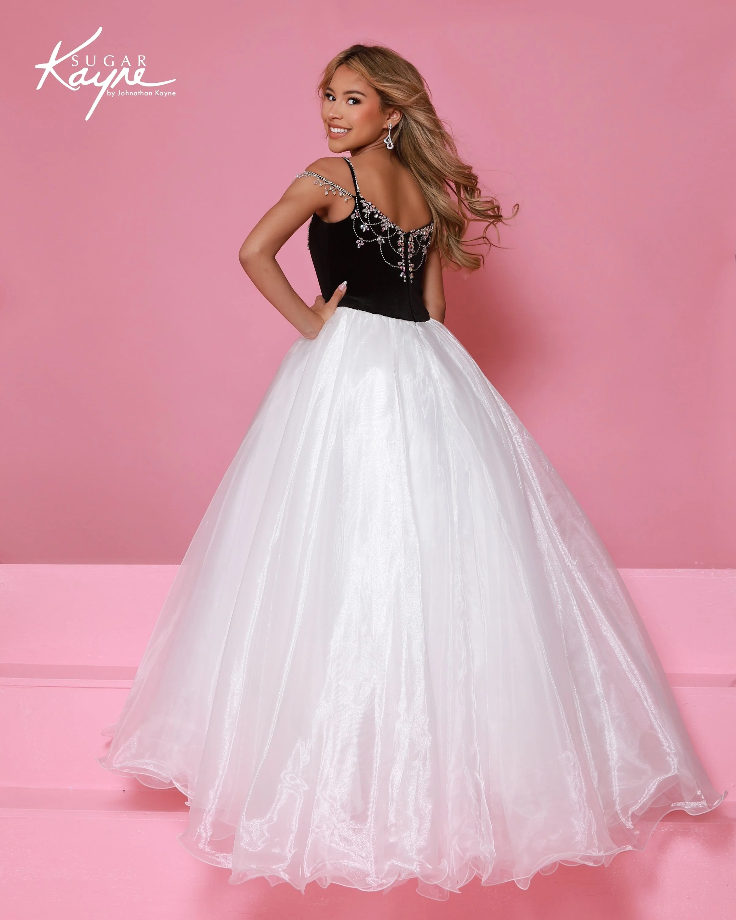 Sugar Kayne C412 Size 10 BLACK PINK Velvet Girls Pageant Dress - Image 5