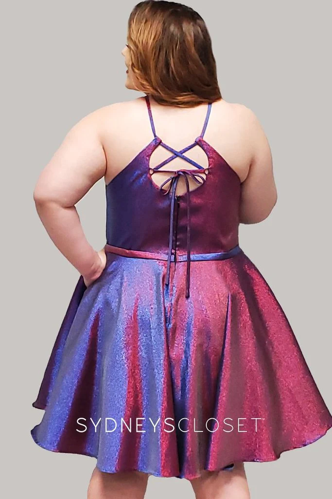 Sydney's Closet 8103 sz 18 Peacock Short Flare Metallic Prom Dress High Neck Pockets - Image 4