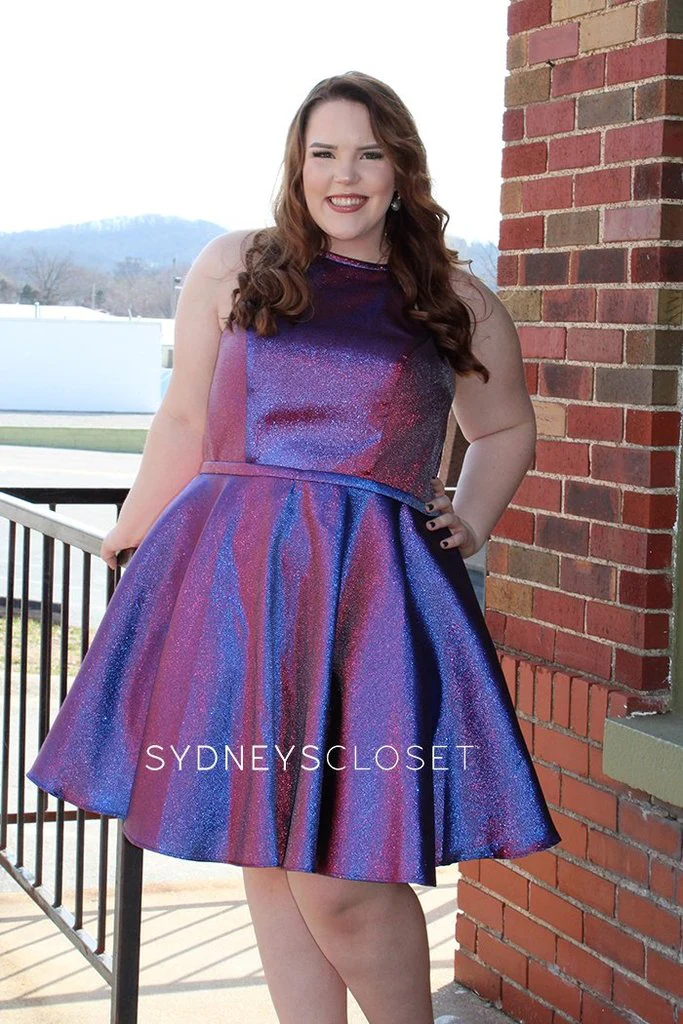 Sydney's Closet 8103 sz 14 Prism Cocktail Dress Plus Sized Short Flare Metallic High Neck Pockets - Image 6