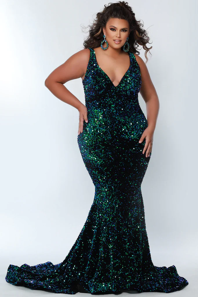 Sydney's Closet JK2308 Size 22 Cosmic Prom Dress Long Velvet Sequin Fitted Mermaid Plus Size Pageant Gown - Image 4