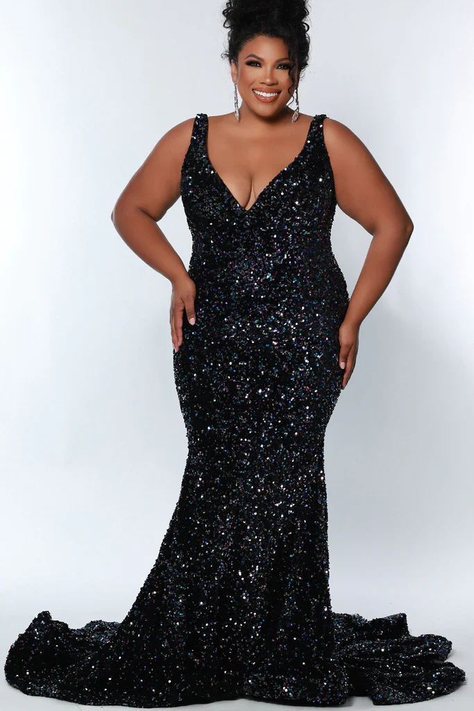 Sydney's Closet JK2308 Size 22 Cosmic Prom Dress Long Velvet Sequin Fitted Mermaid Plus Size Pageant Gown - Image 7