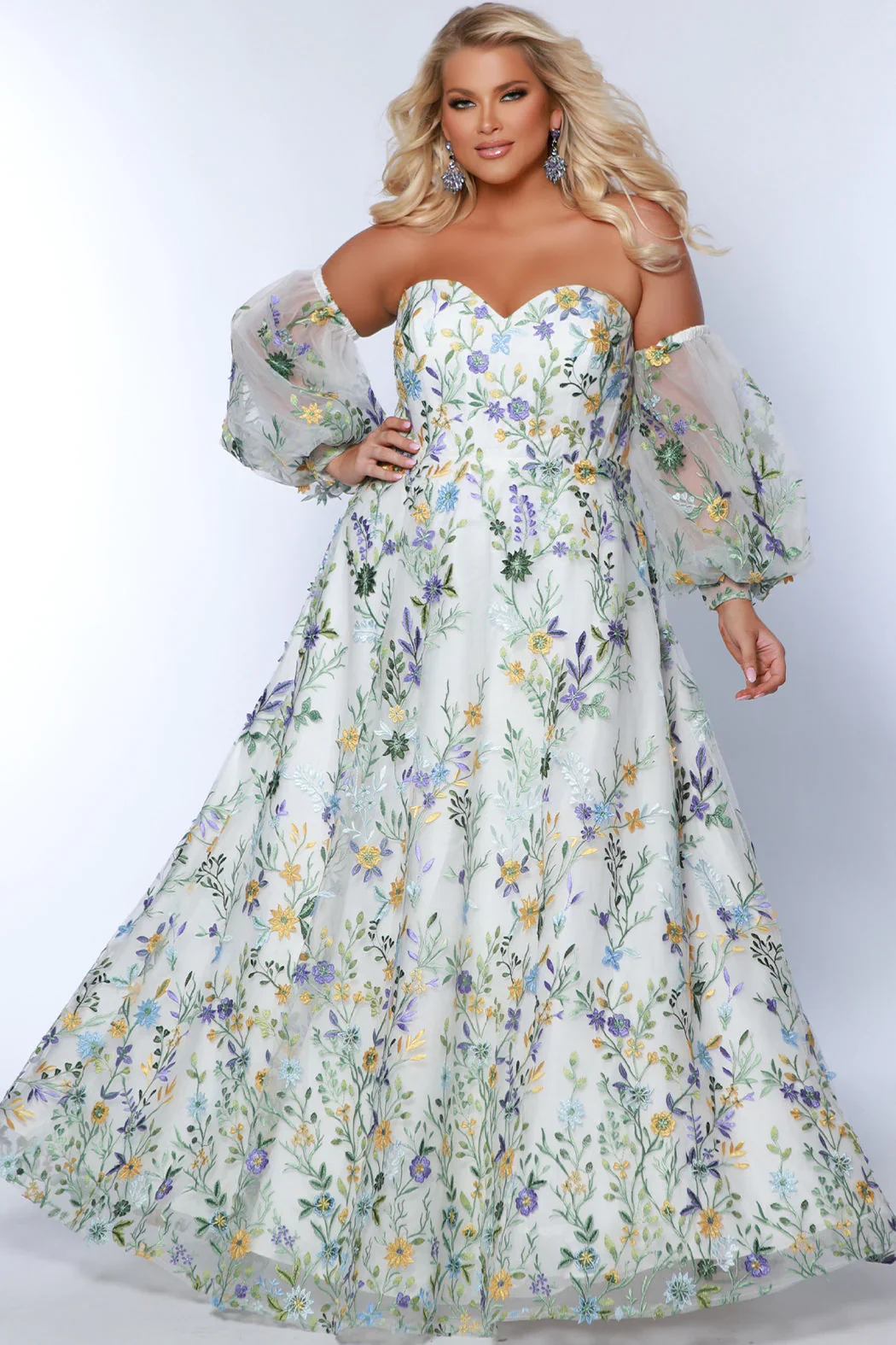 Sydneys Closet SC7381 Prom Dress Plus Size Flower Print
