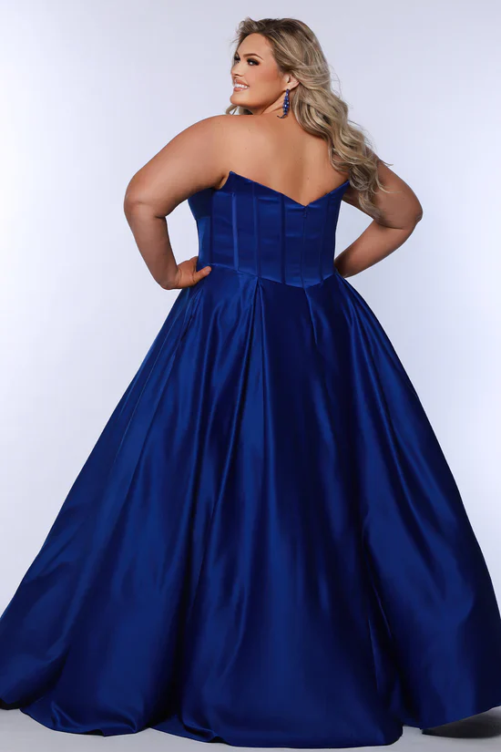 Sydneys Closet SC7400 Satin Prom Dress Plus Sized Corset A Line off the Shoulder Pockets Ballgown - Image 3