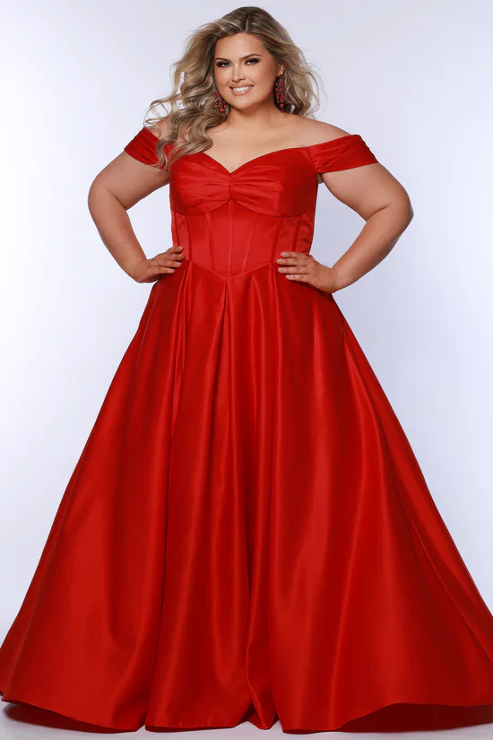 Sydneys Closet SC7400 Satin Prom Dress Plus Sized Corset A Line off the Shoulder Pockets Ballgown - Image 6