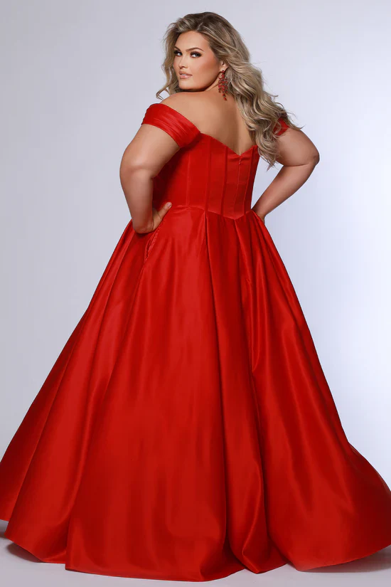 Sydneys Closet SC7400 Satin Prom Dress Plus Sized Corset A Line off the Shoulder Pockets Ballgown - Image 9