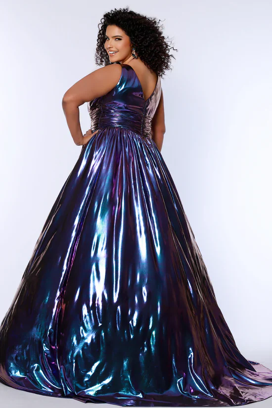 Sydneys Closet SC7415 Size 30 Prism Metallic A Line Plus Size Prom Dress V Neck Formal Gown Color Shift - Image 2