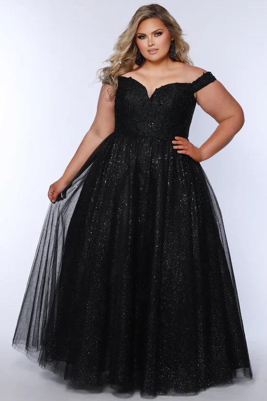 Sydneys Closet SC7428 Size 22 Burgundy Plus Size Dress Ballgown Lace Shimmer off the Shoulder Formal Prom - Image 3